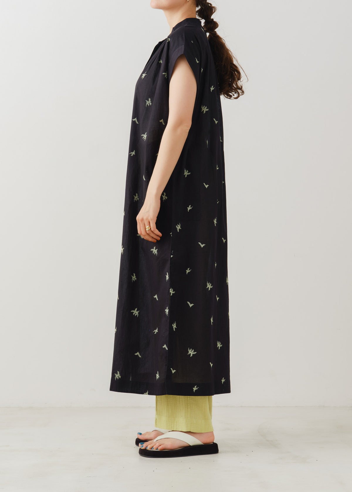 Cotton Voile Dot Leaf Embroidery Shirts Dress