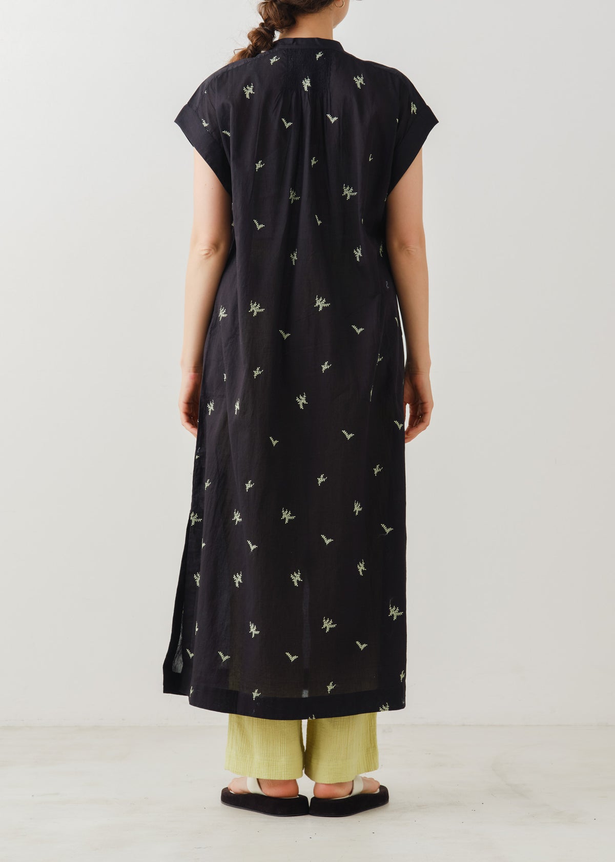 Cotton Voile Dot Leaf Embroidery Shirts Dress