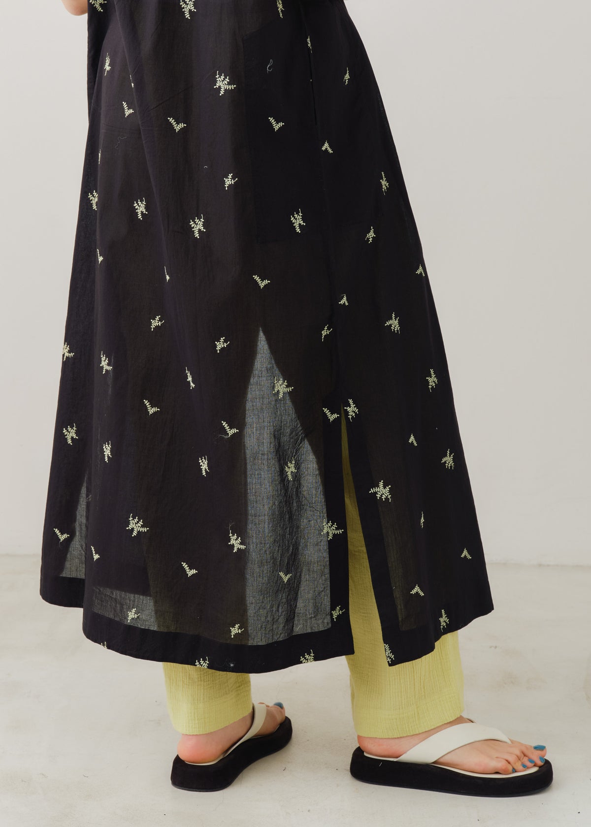 Cotton Voile Dot Leaf Embroidery Shirts Dress
