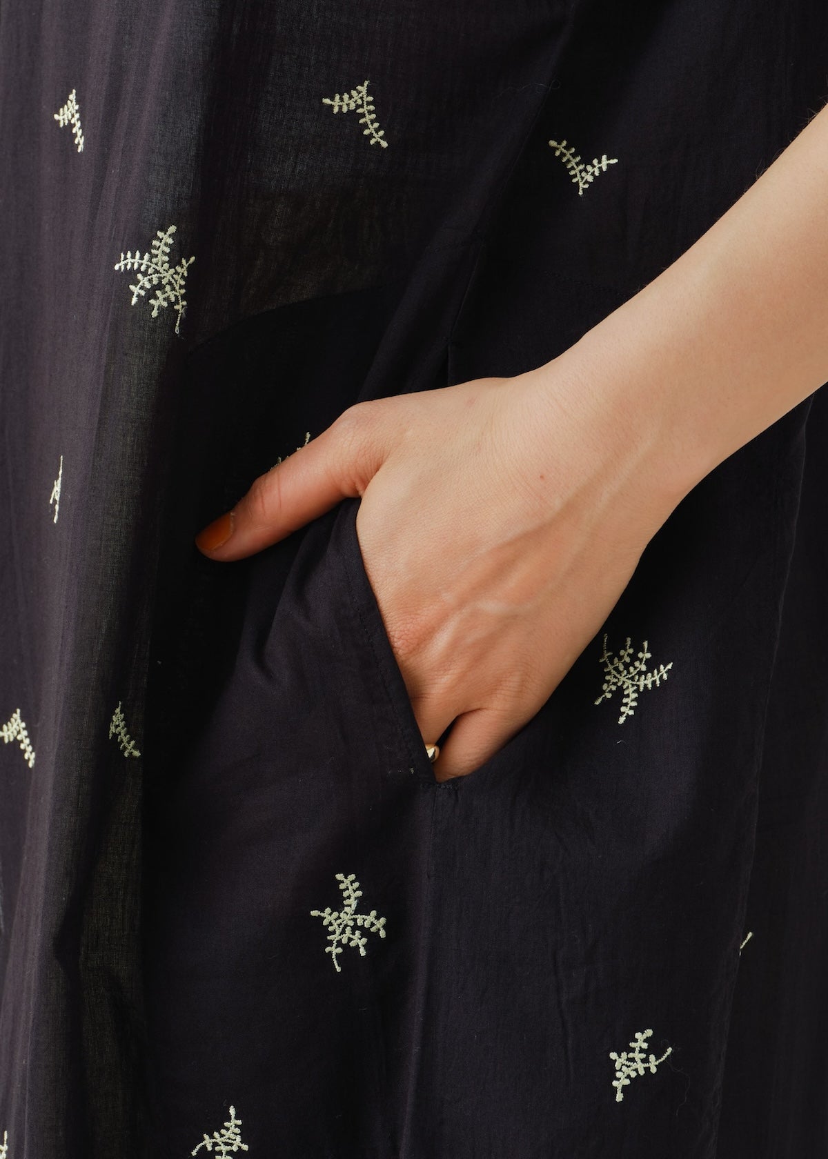 Cotton Voile Dot Leaf Embroidery Shirts Dress