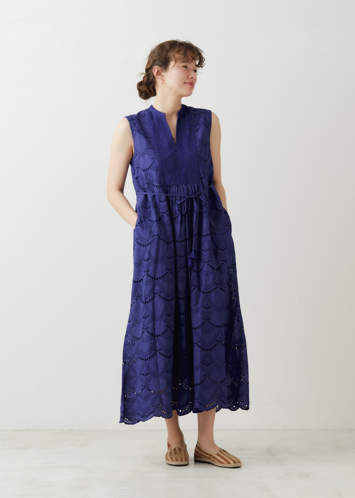 Cotton Voile Dot Hemla No Sleeve Dress