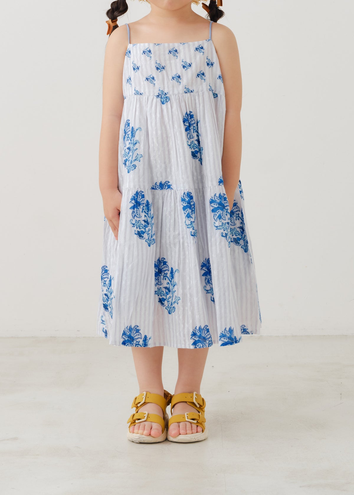 Cotton Jacquard Lily Print Kids Cami Dress