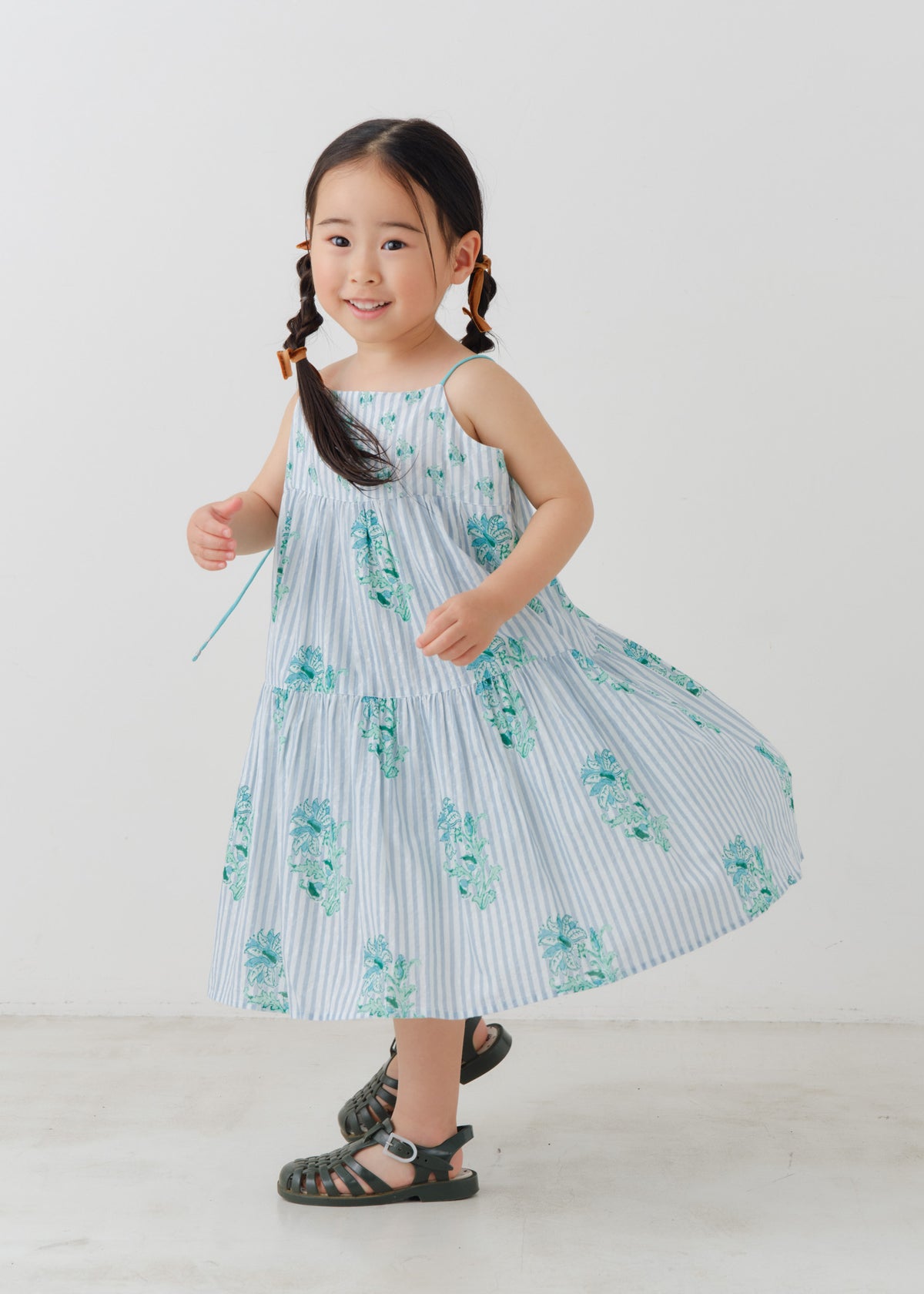 Cotton Jacquard Lily Print Kids Cami Dress