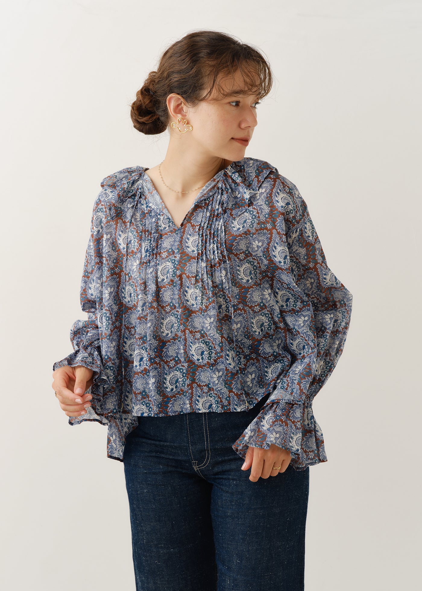 ne Quittez pas ヌキテパ★ペイズリーフリルカラーブラウス Cotton Organza Paisley Dance Frill Blouse | Pasand by ne Quittez