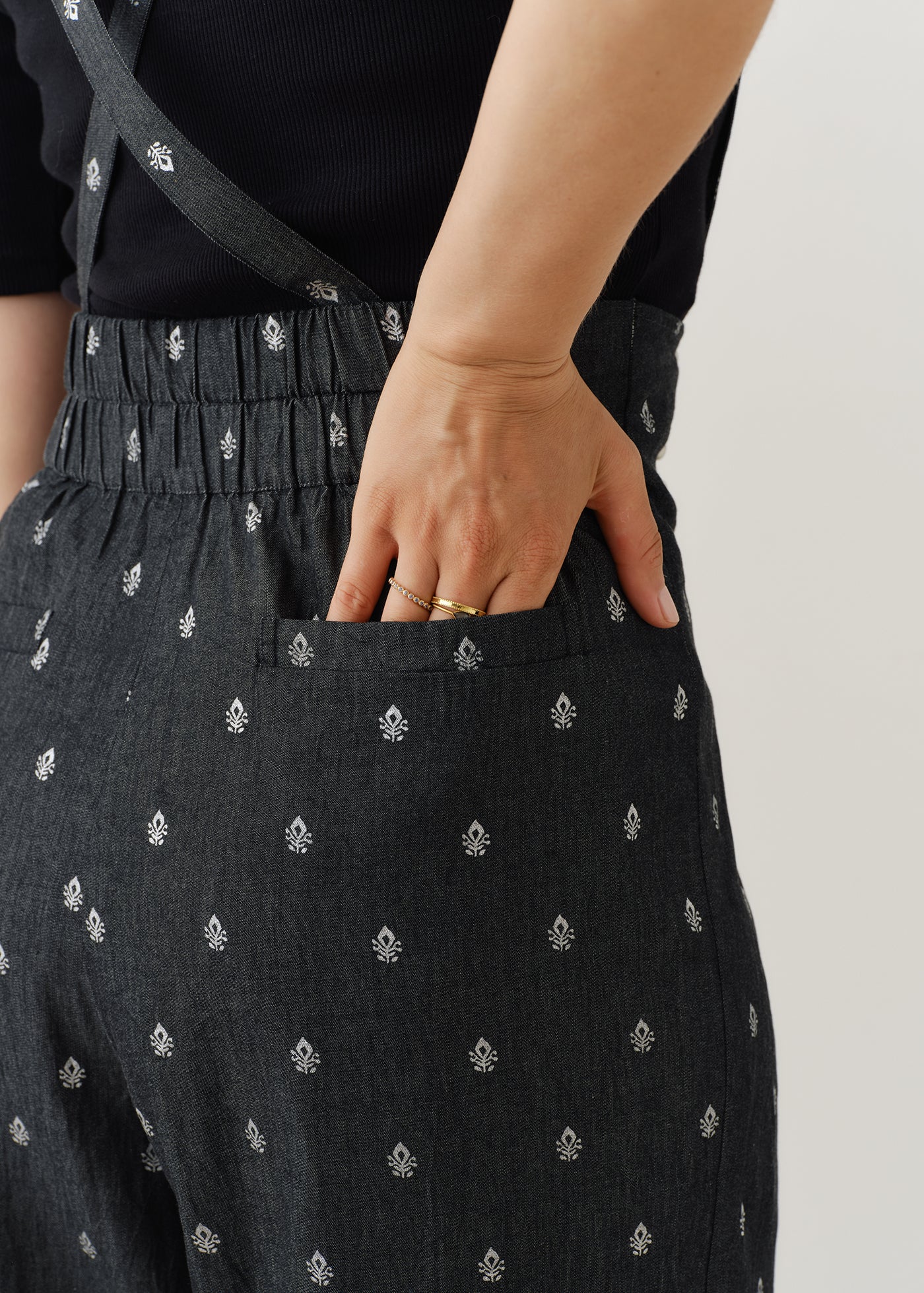 Denim Foil Print Button Pants