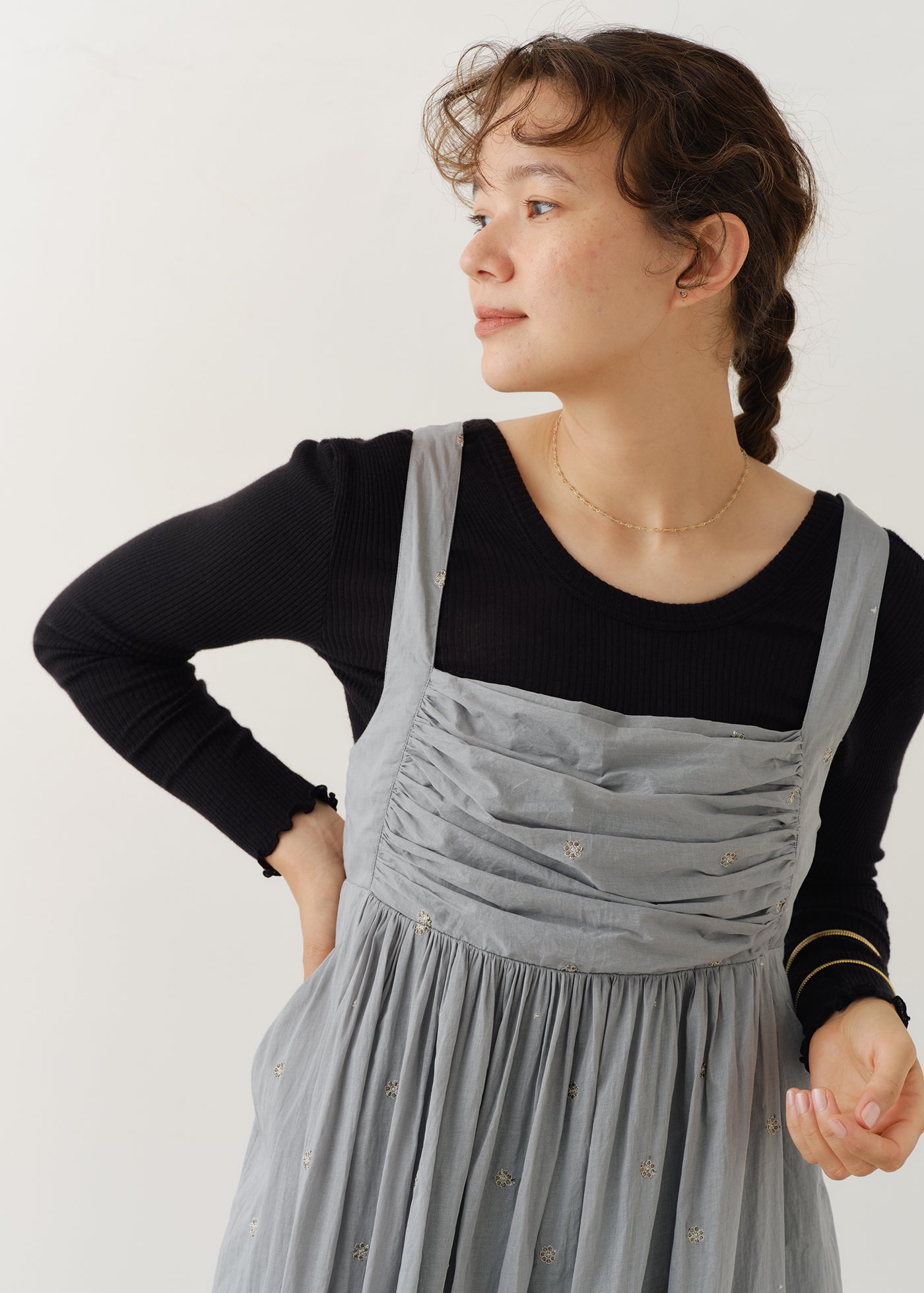 Cotton Organza Embroidery Sleeveless Dress