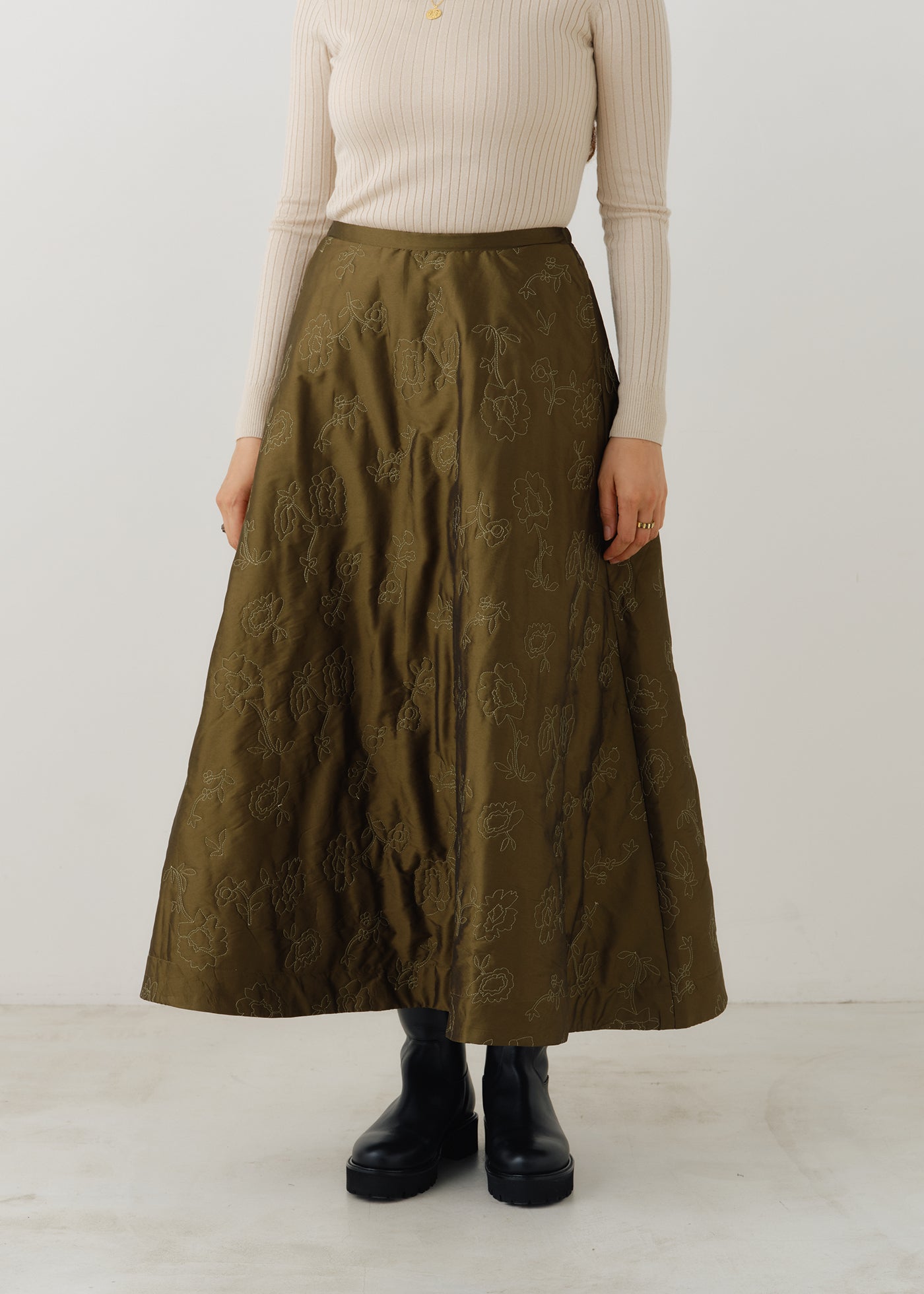Poly Dupion Flower Embroidery Quilting Skirt | Pasand by ne