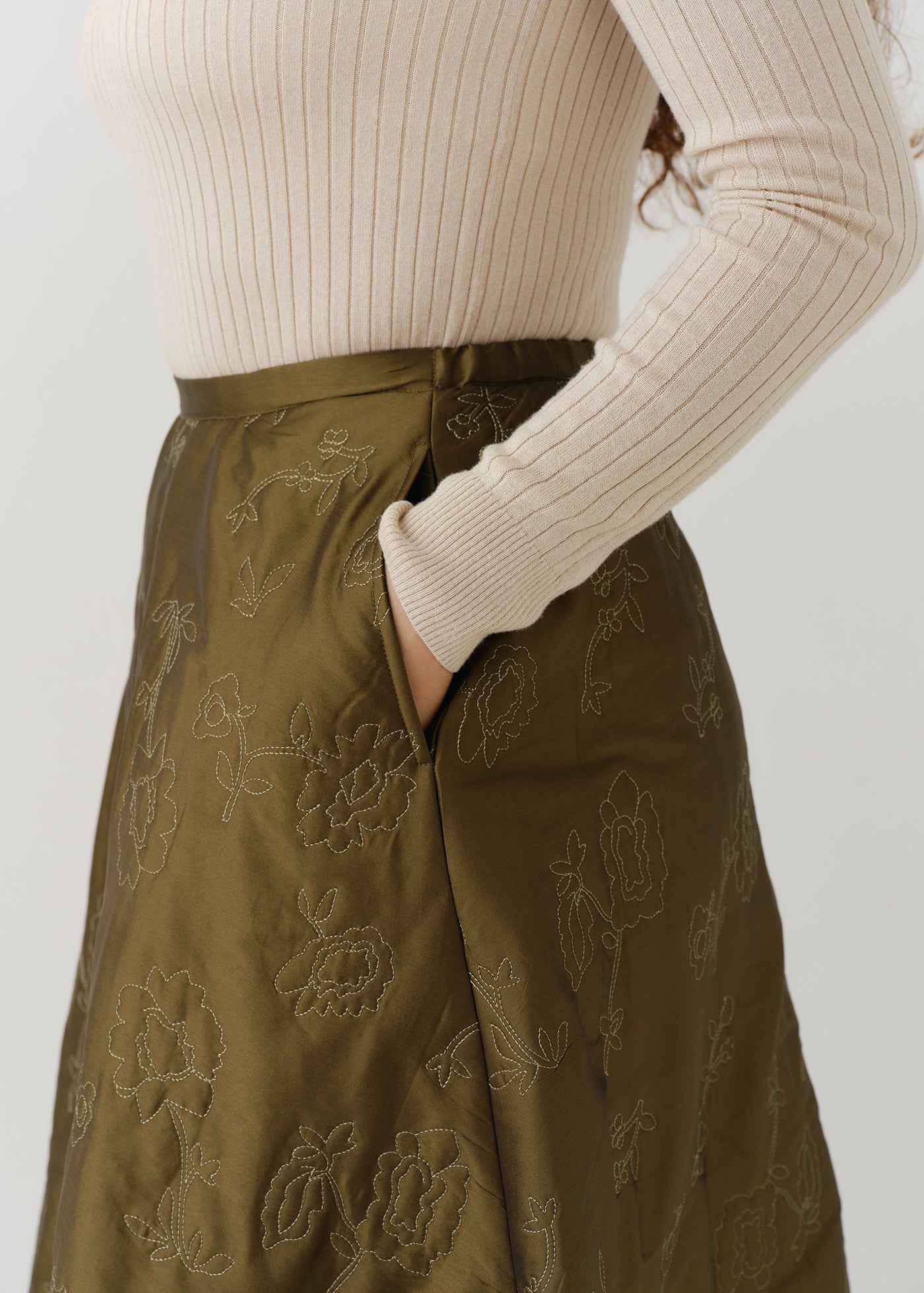 Poly Dupion Flower Embroidery Quilting Skirt | Pasand by ne