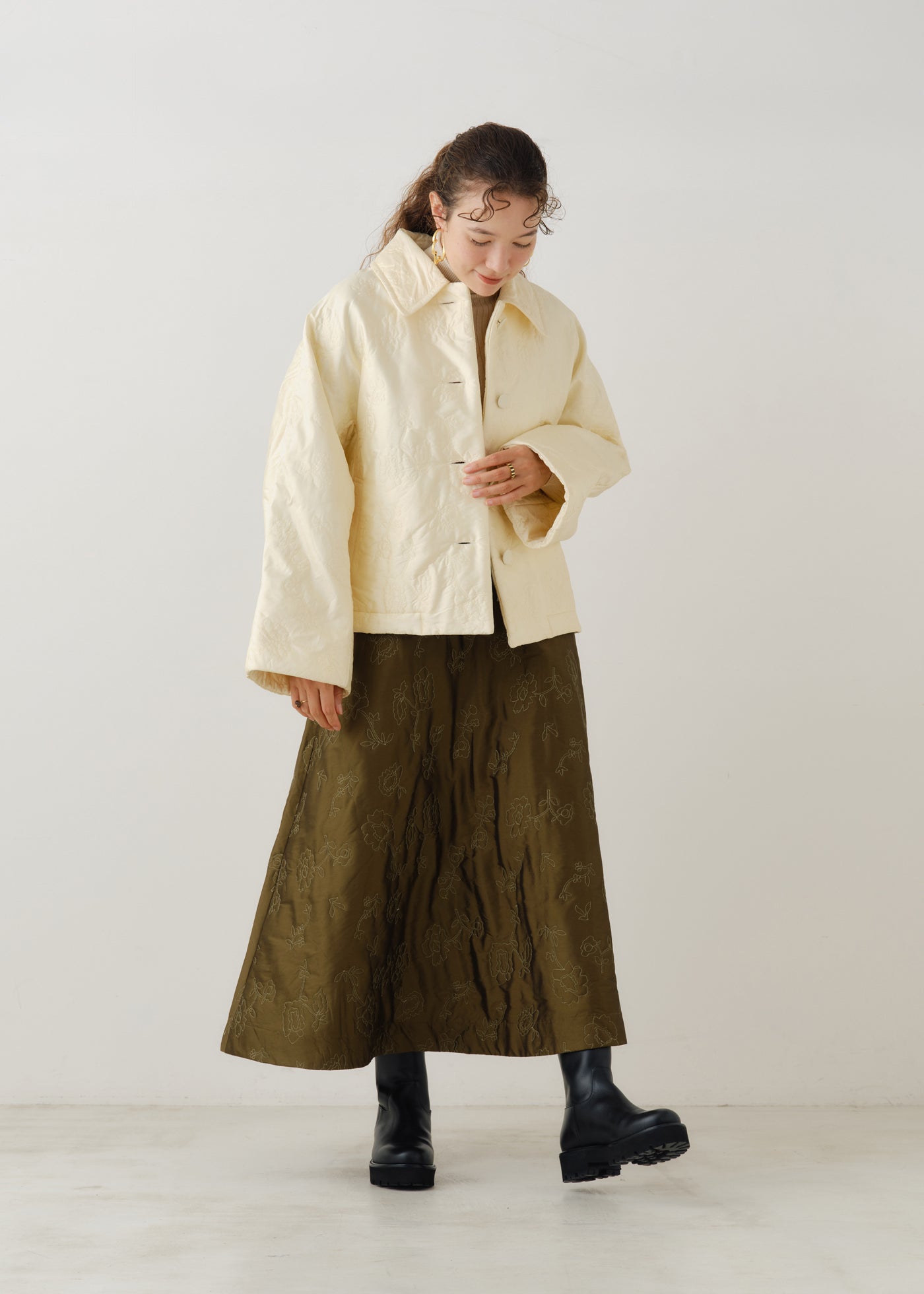 Poly Dupion Flower Embroidery Quilting Skirt | Pasand by ne