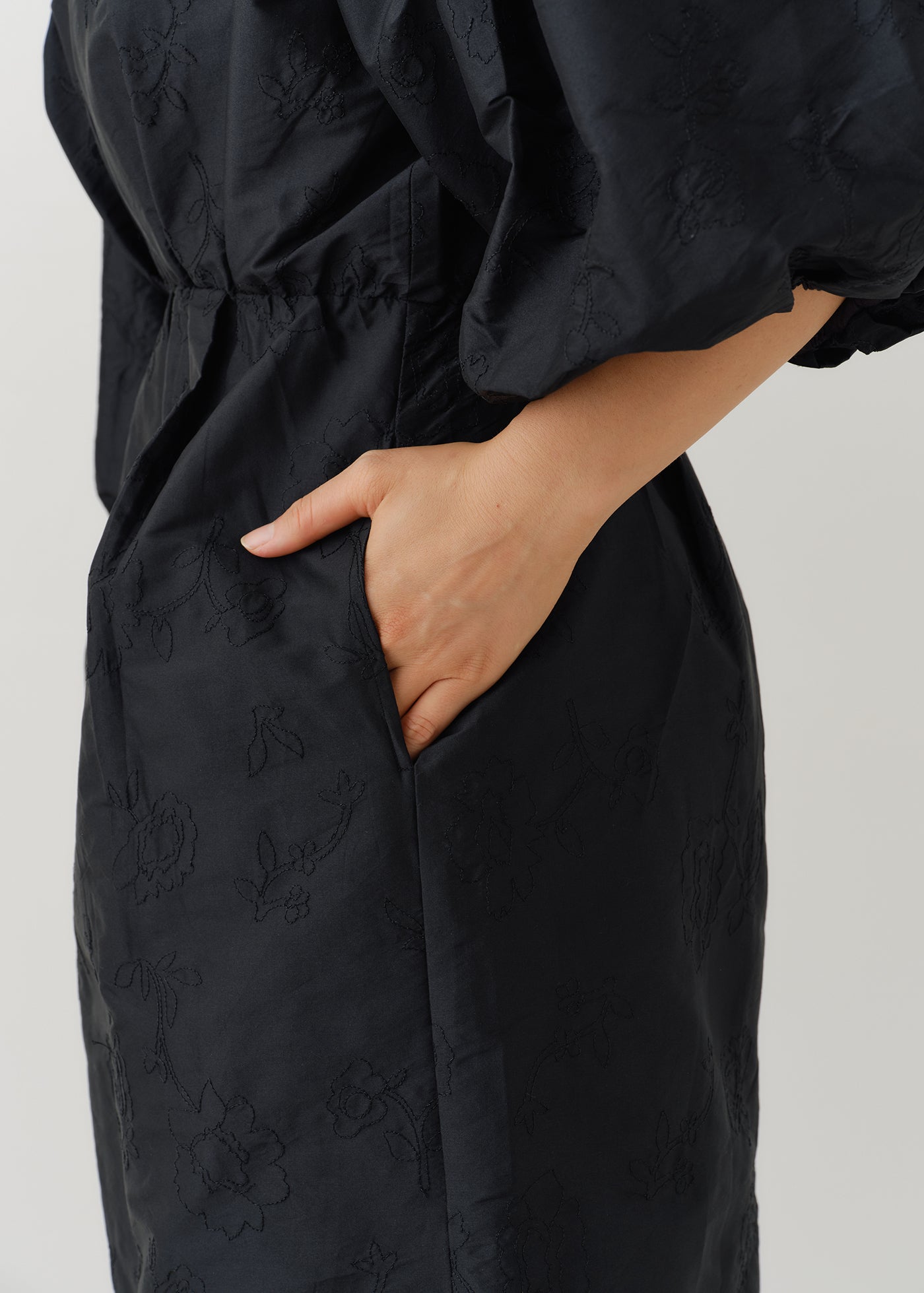 Poly Dupion Flower Embroidery Balloon Dress