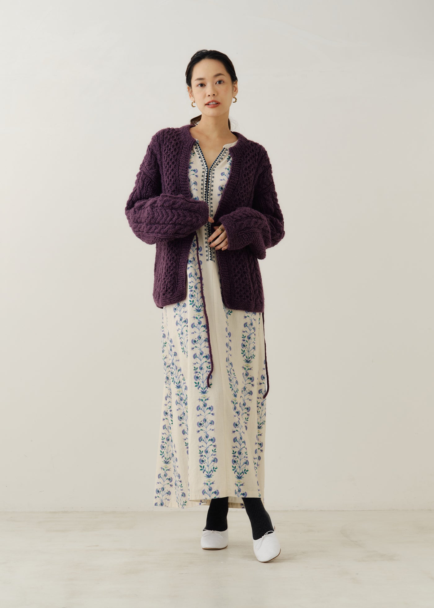 ヘリテ arancardigan ハンドアランカーディガン 長袖 38 M 青 Hériter Hand Aran Cardigan | Pasand by ne Quittez pas | パサン