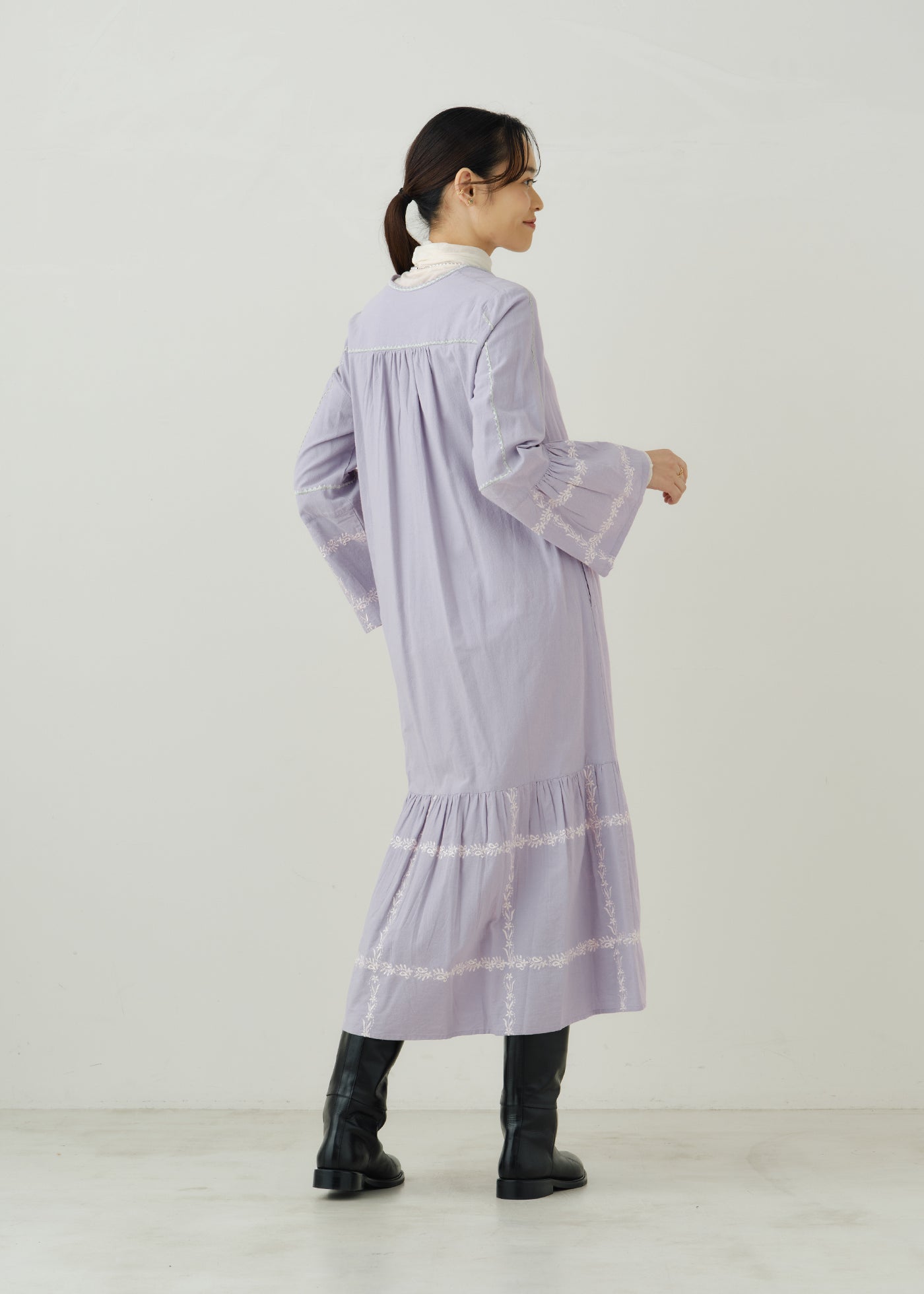 Crimp Cotton Check Emb Flare Cuff Dress | Pasand by ne Quittez pas