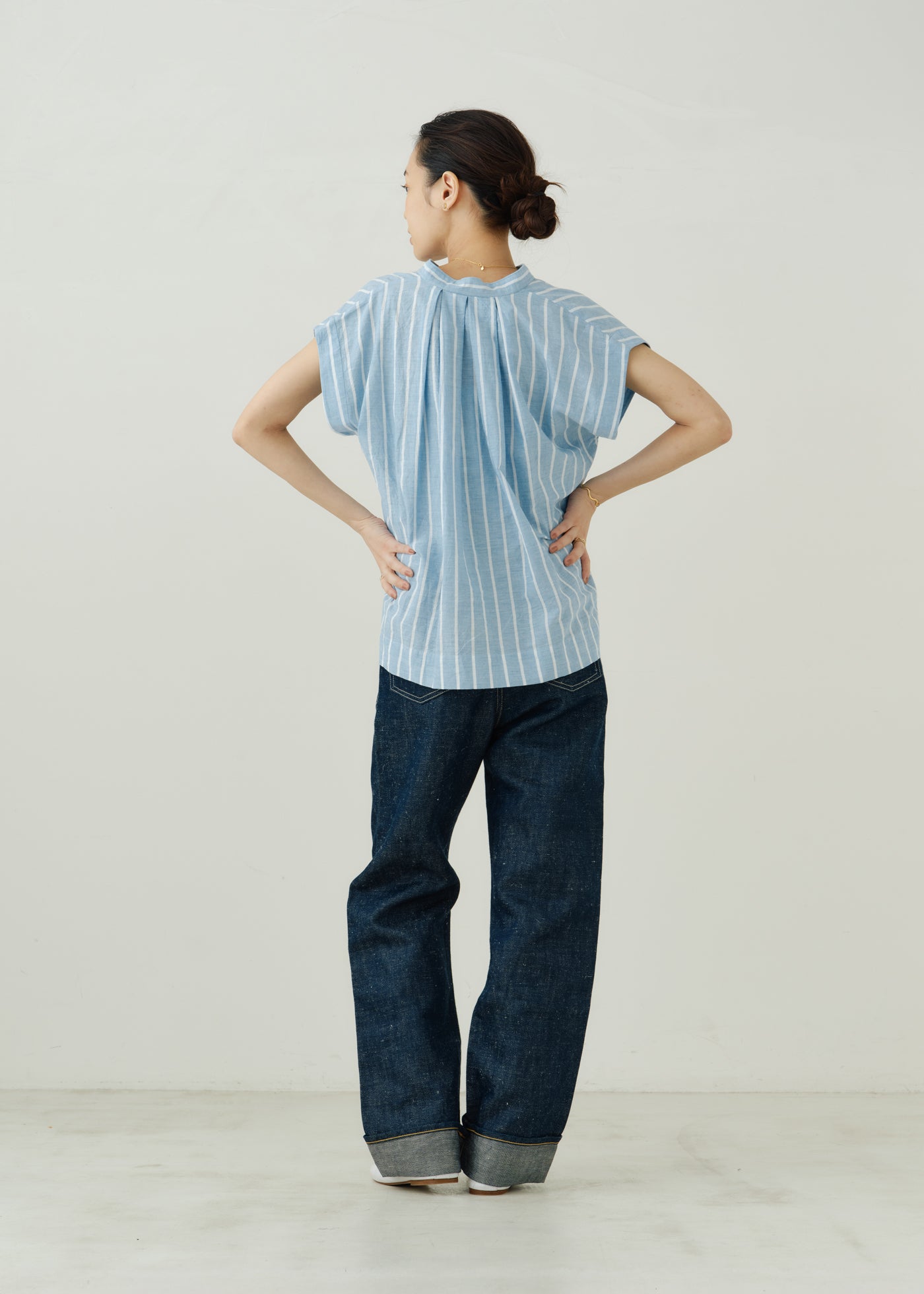 Cotton Stripe French Sleeve Blouse | Pasand by ne Quittez pas