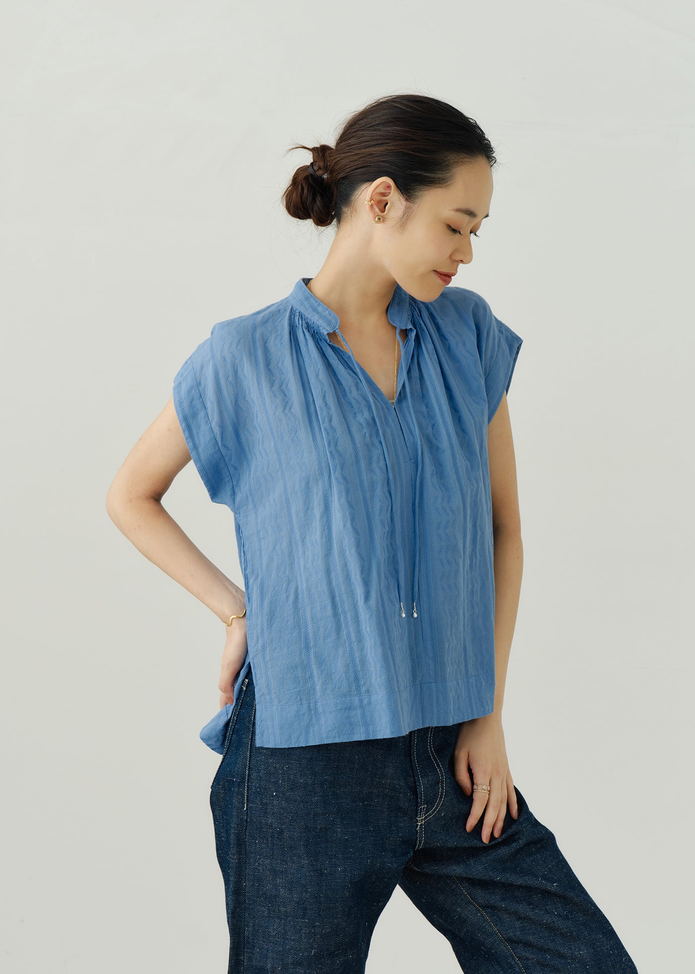 Cotton Zigzag Dobby French Sleeve Blouse | Pasand by ne Quittez