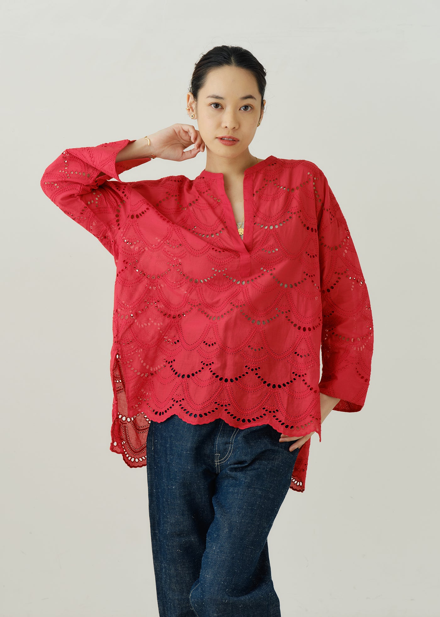 Cotton Voile Dot Hemla Blouse | Pasand by ne Quittez pas | パサン
