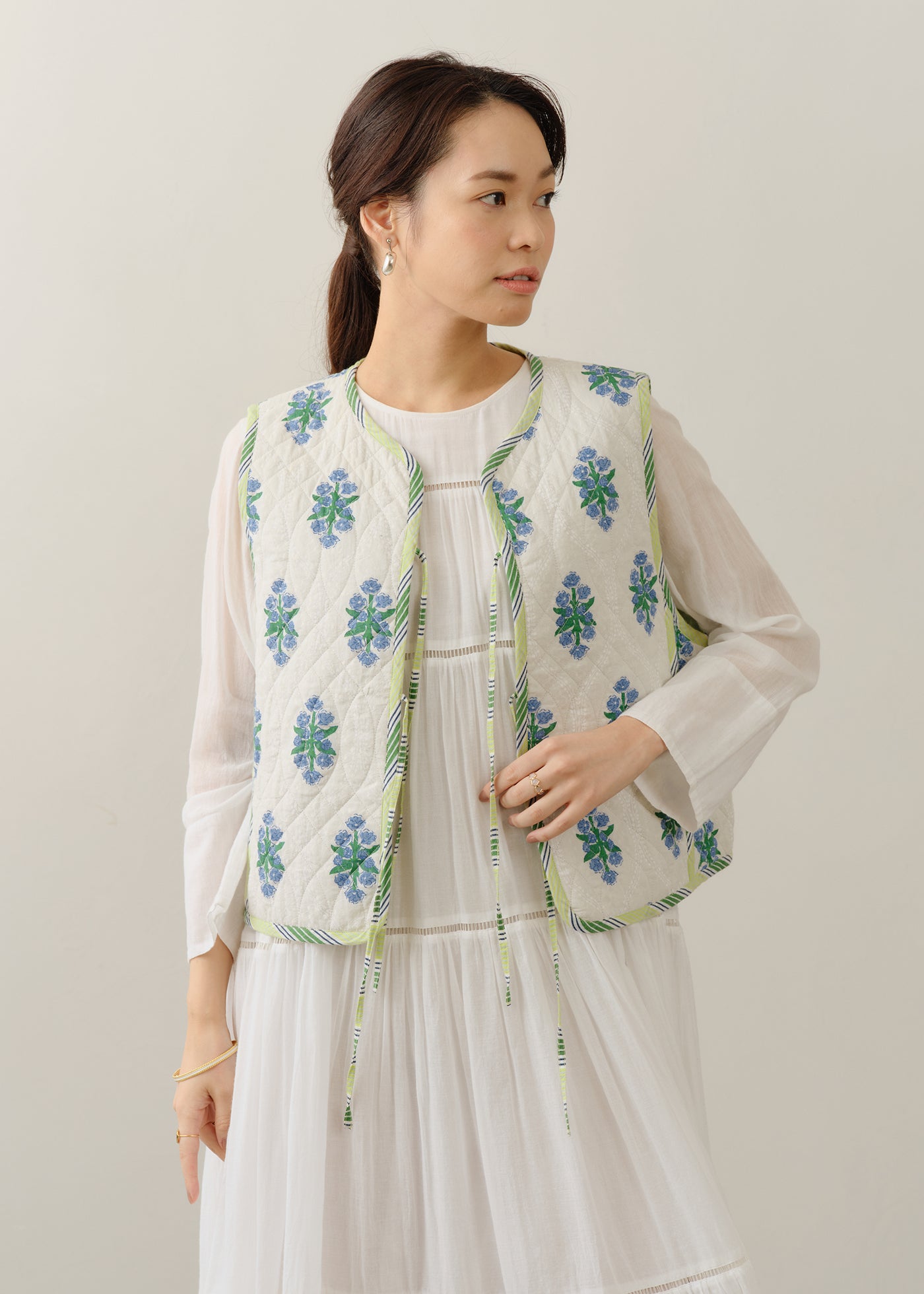 Cotton Jacquard Iberis Print Reversible Vest | Pasand by ne
