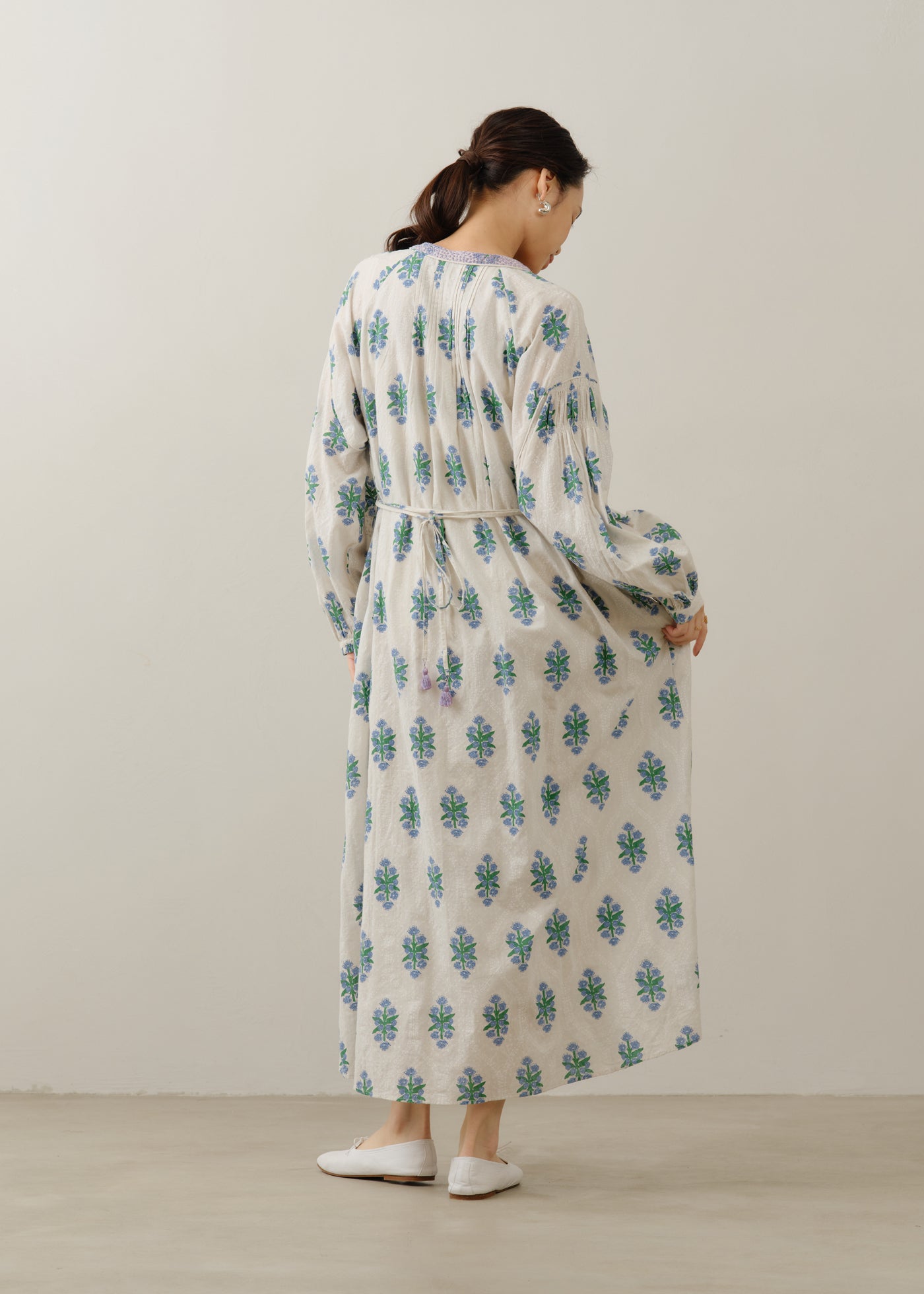 Cotton Jacquard Iberis Print Pintuck Dress | Pasand by ne Quittez