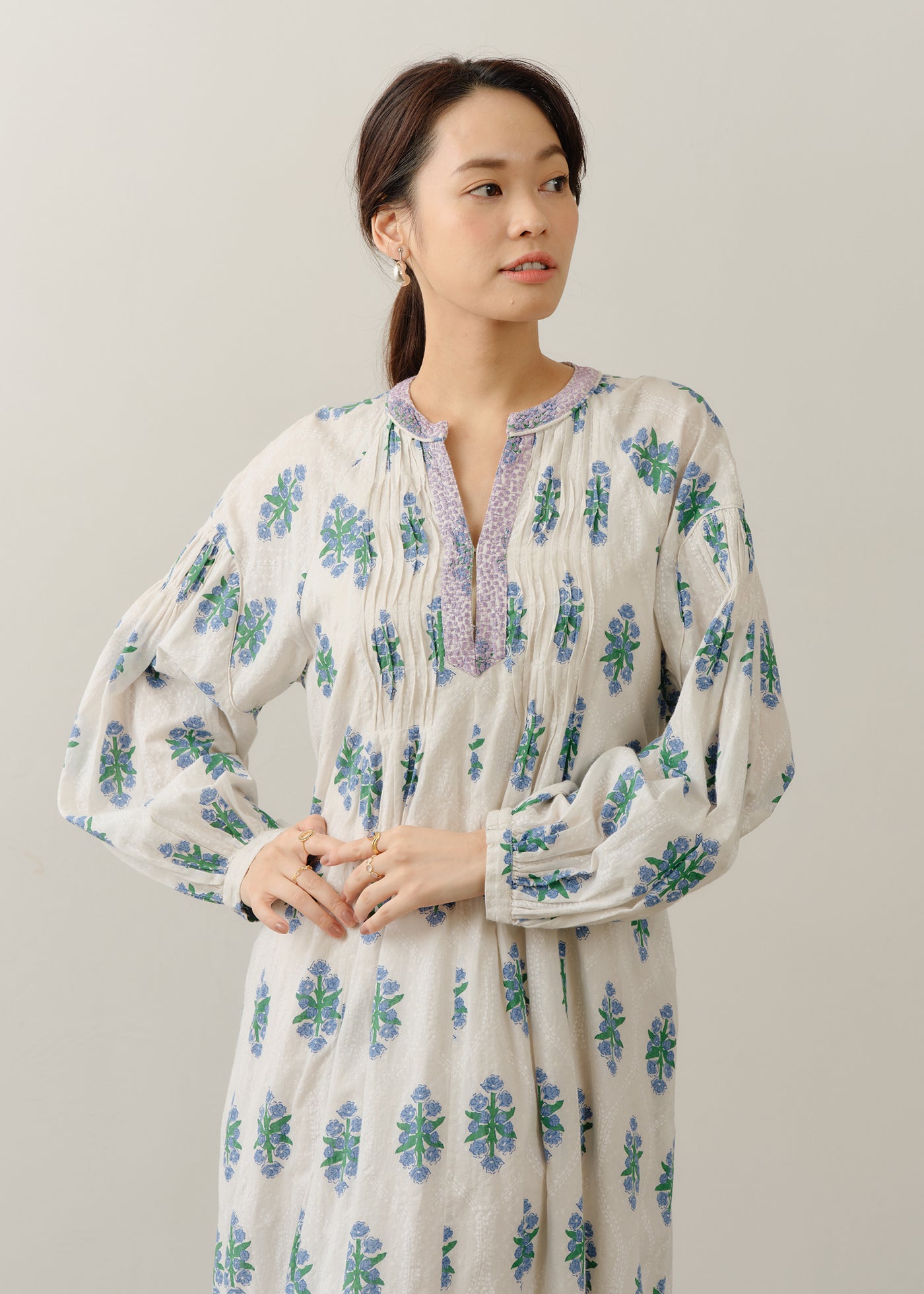 Cotton Jacquard Iberis Print Pintuck Dress | Pasand by ne Quittez