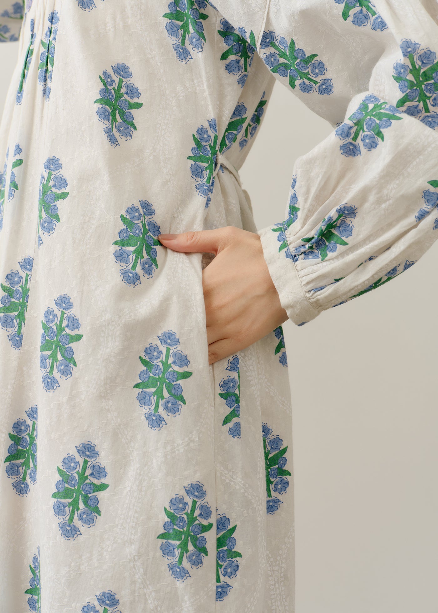 Cotton Jacquard Iberis Print Pintuck Dress | Pasand by ne Quittez