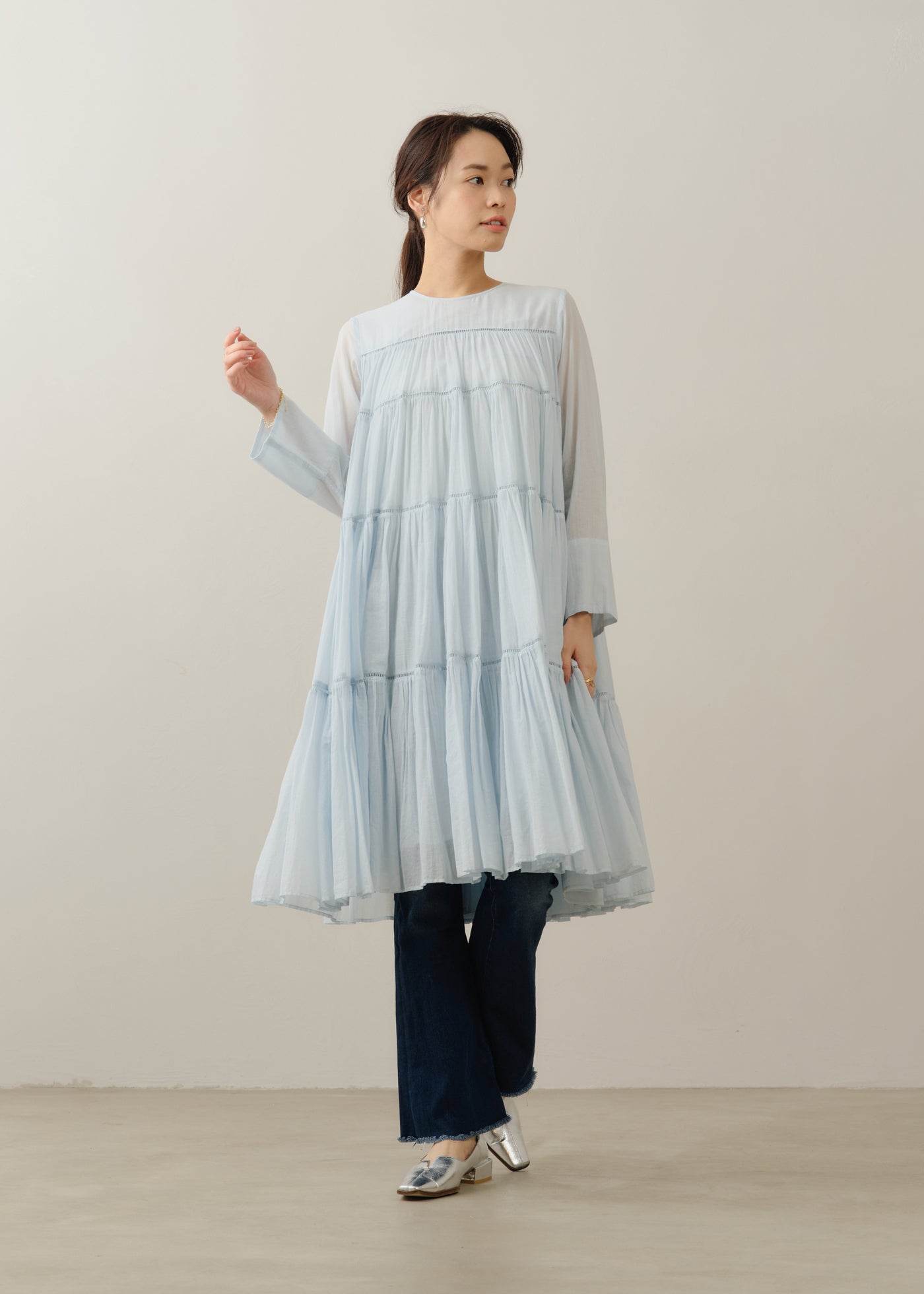 Cotton Voile Tiered Middle Length Dress | Pasand by ne Quittez pas
