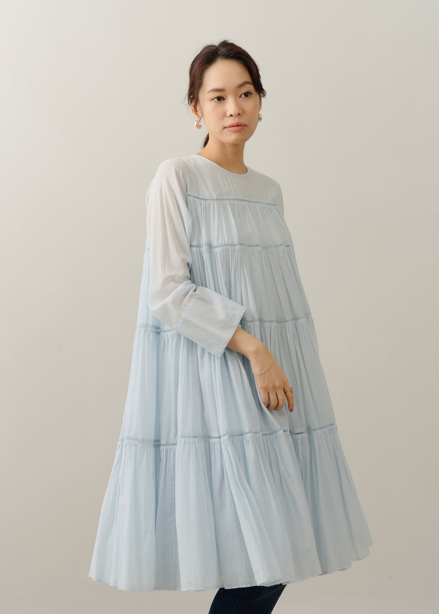 Cotton Voile Tiered Middle Length Dress | Pasand by ne Quittez pas
