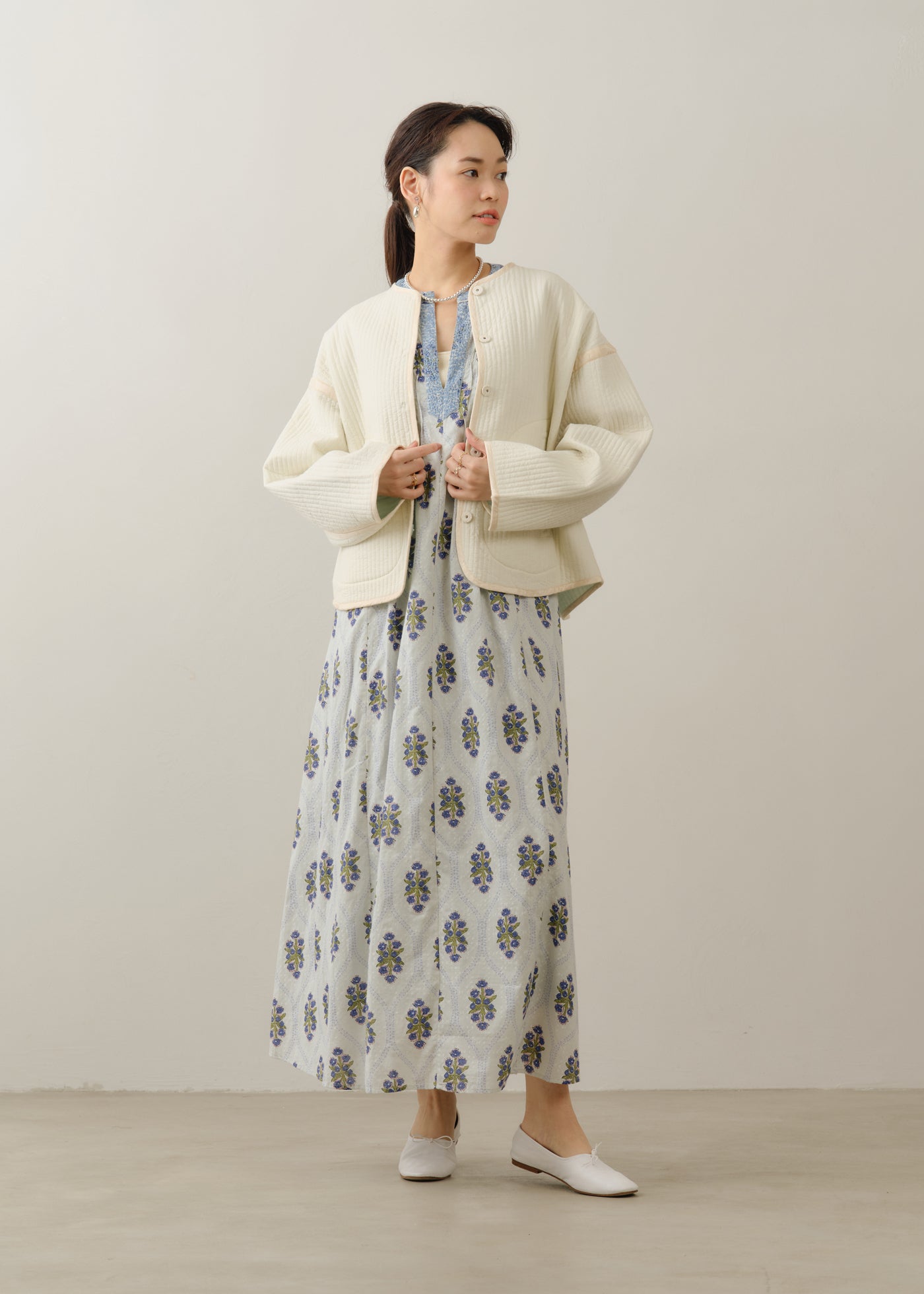 Cotton Jacquard Iberis Print Pintuck Dress | Pasand by ne Quittez