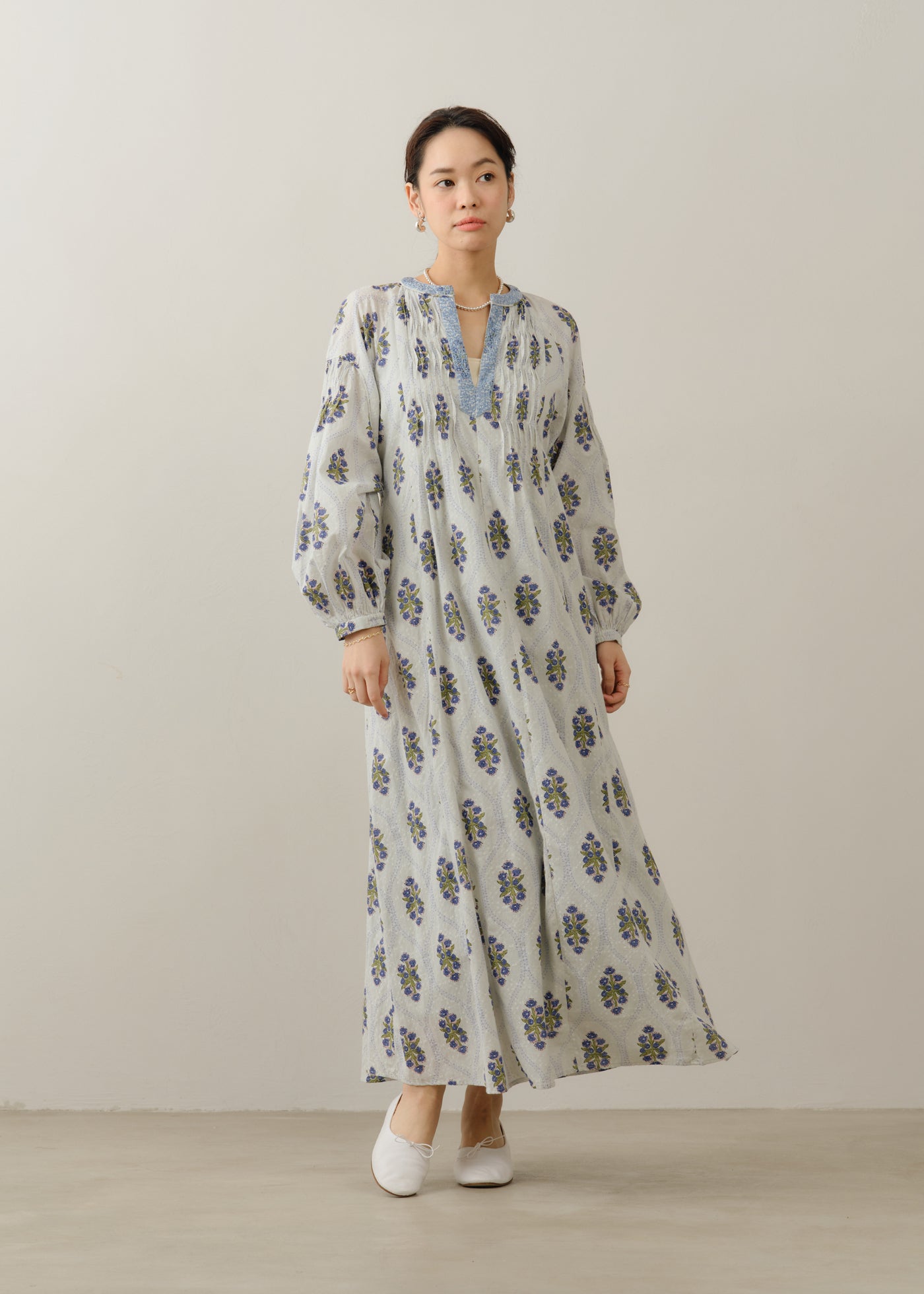 Cotton Jacquard Iberis Print Pintuck Dress | Pasand by ne Quittez