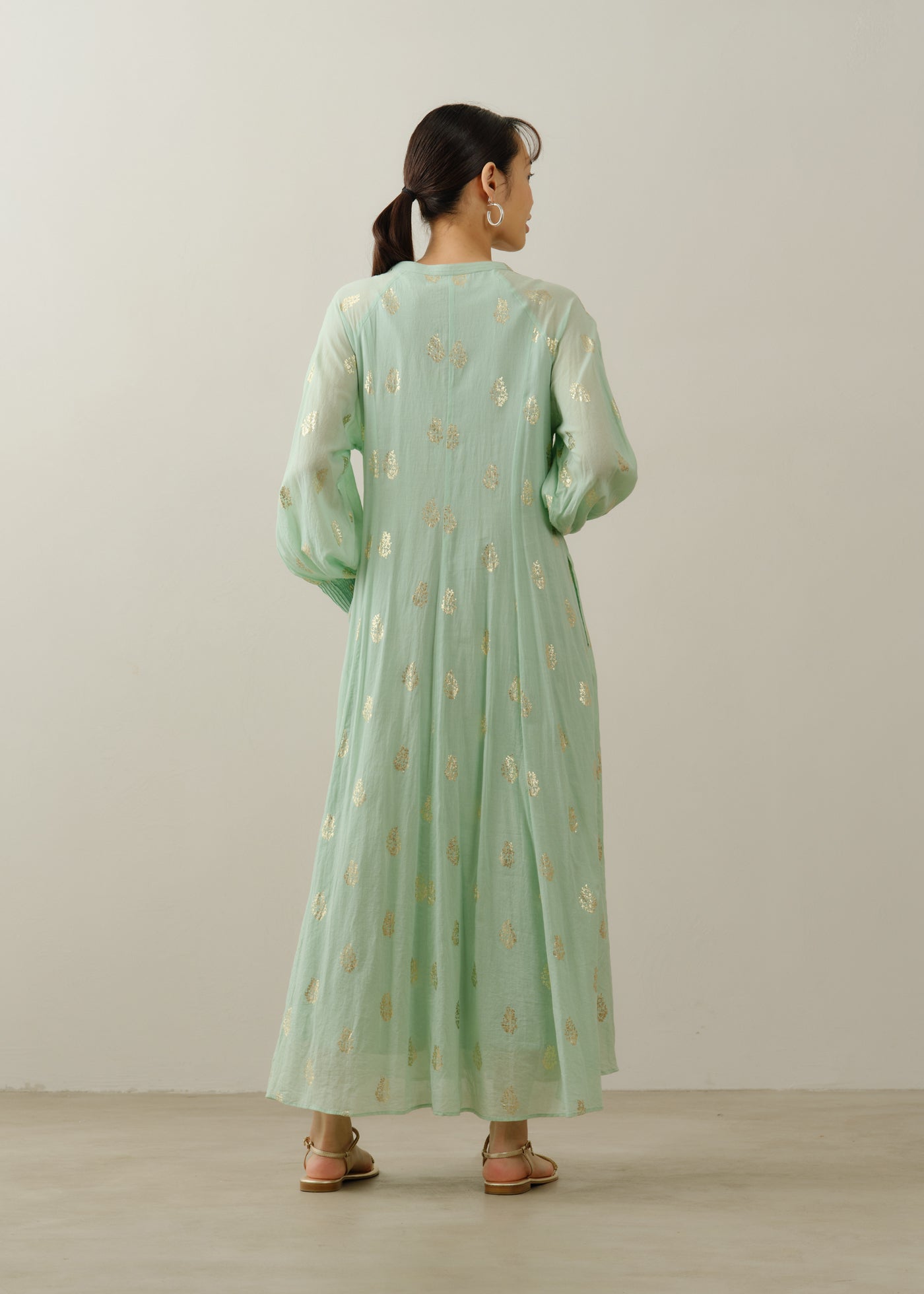 Cotton Voile Foil Flower Print Sleeve Dress | Pasand by ne Quittez