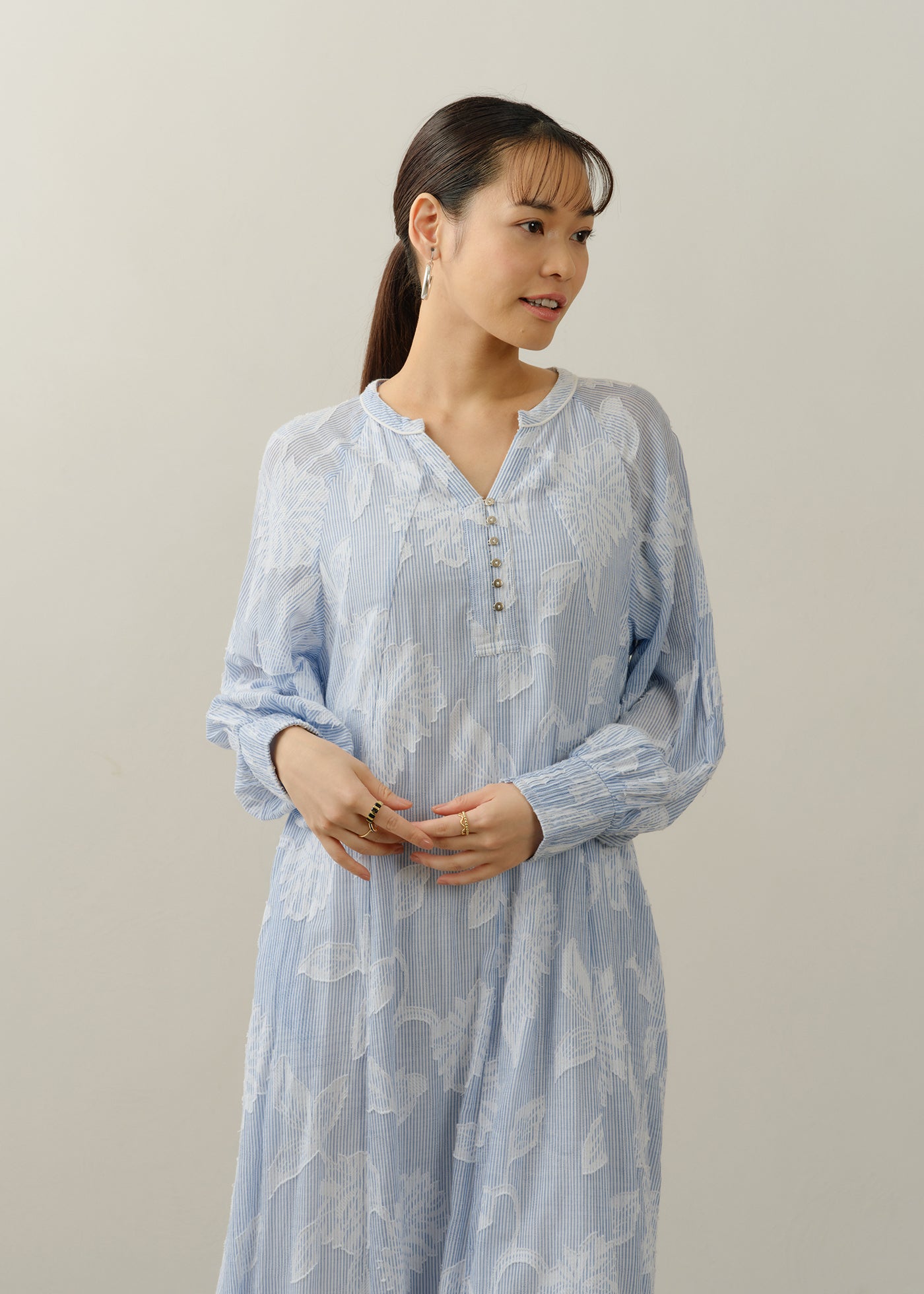 Cotton Stripe Flower Jacquard Flare Dress | Pasand by ne Quittez