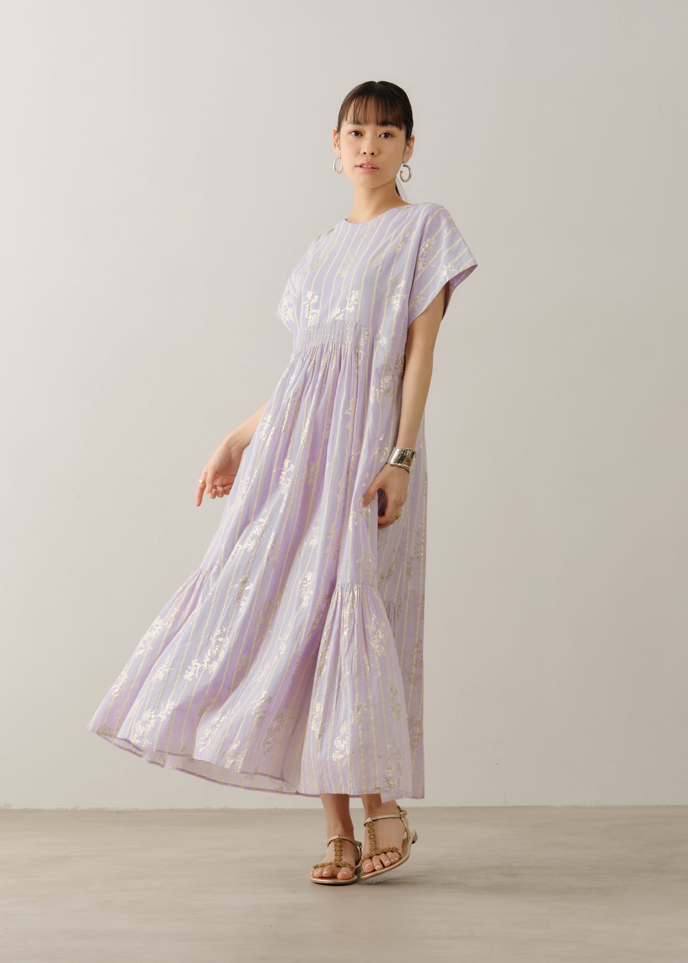 5月上旬お届け予定】Cotton Voile Stripe Anemone Foil Print French