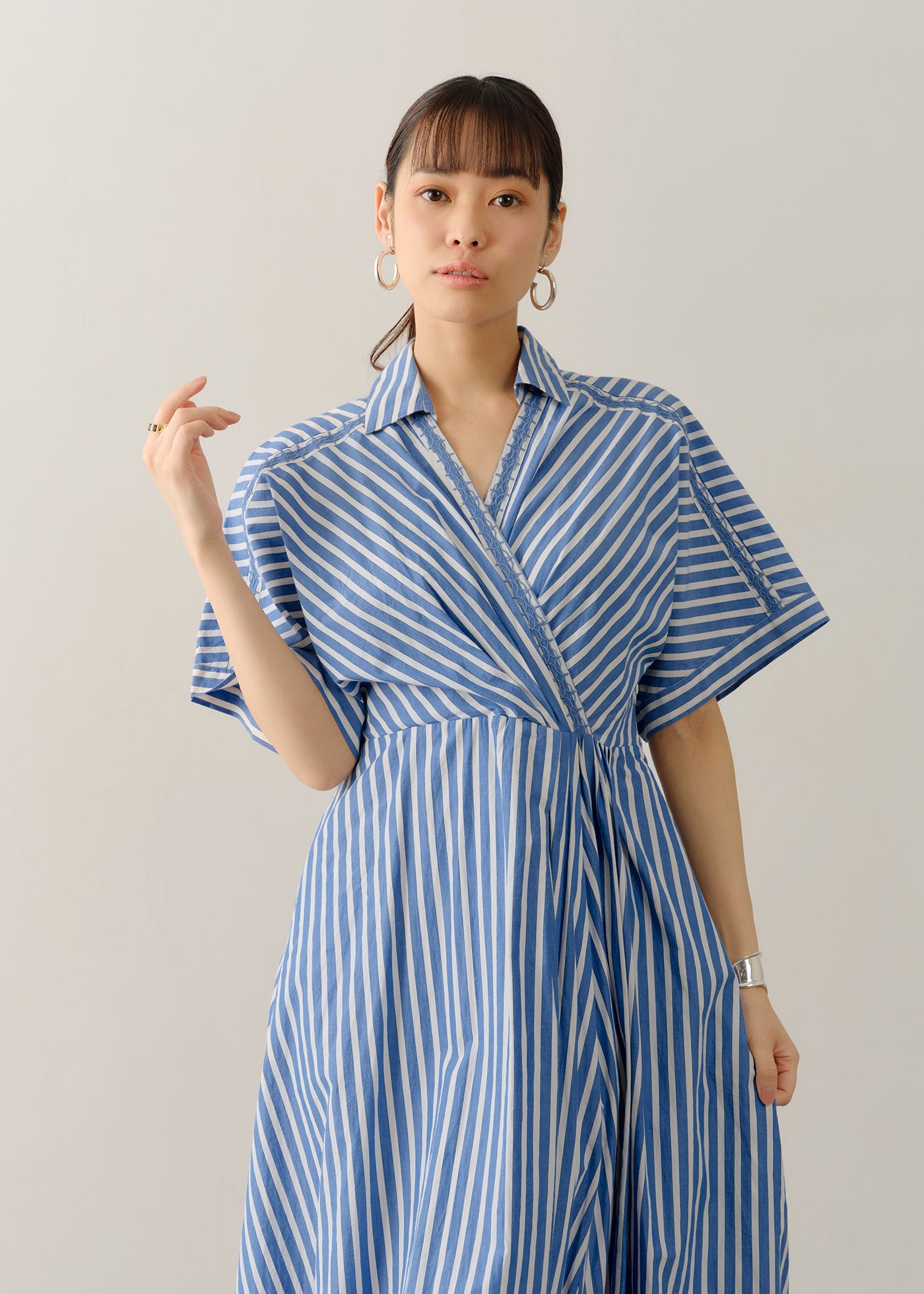 2023SS✨ヌキテパ POPLIN EMB SLEEVE DRESS 刺繍 Cotton Linen Plants Embroidery Dress | Pasand by ne Quittez pas