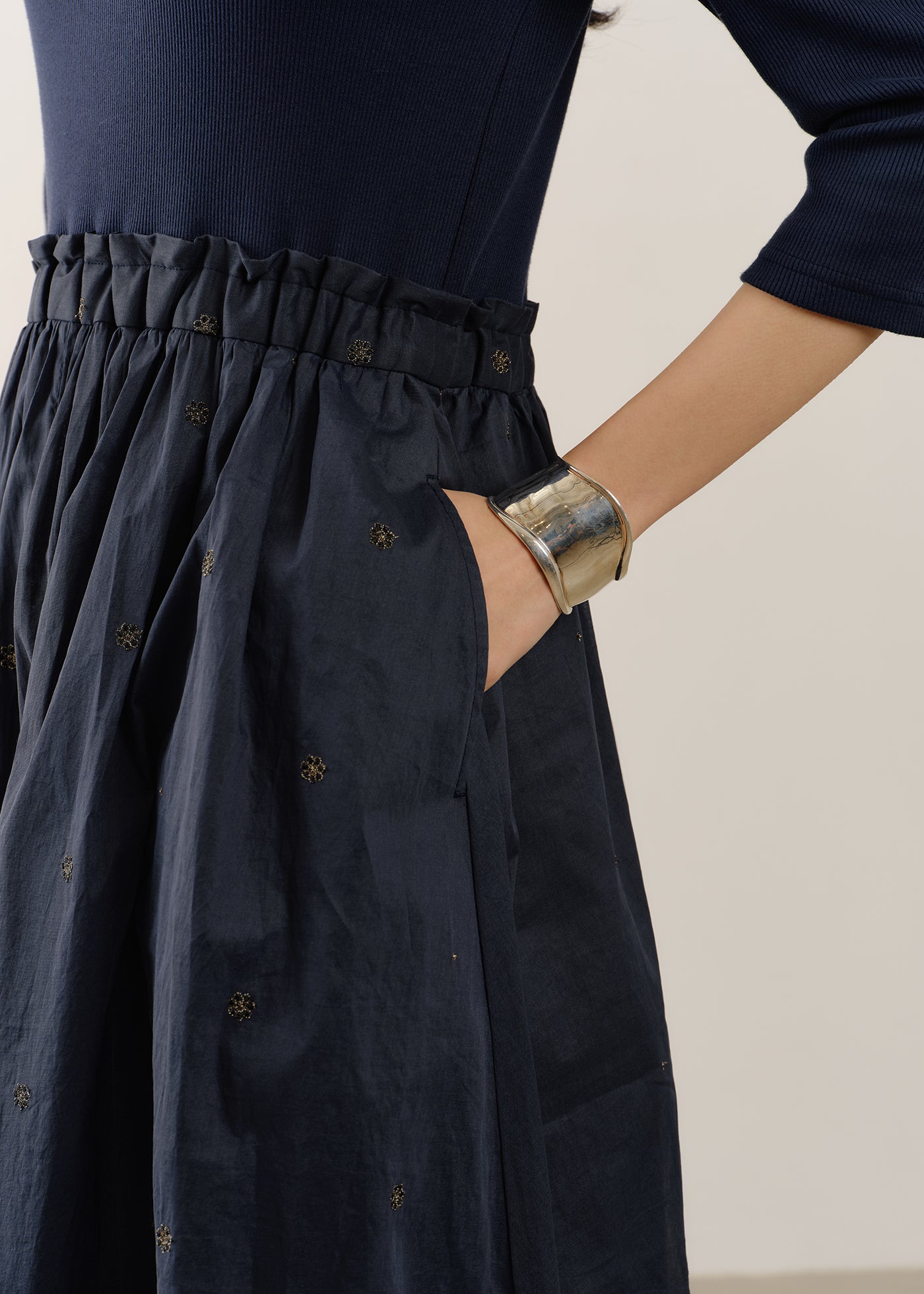 Cotton Organza Embroidery Rib Combi Dress