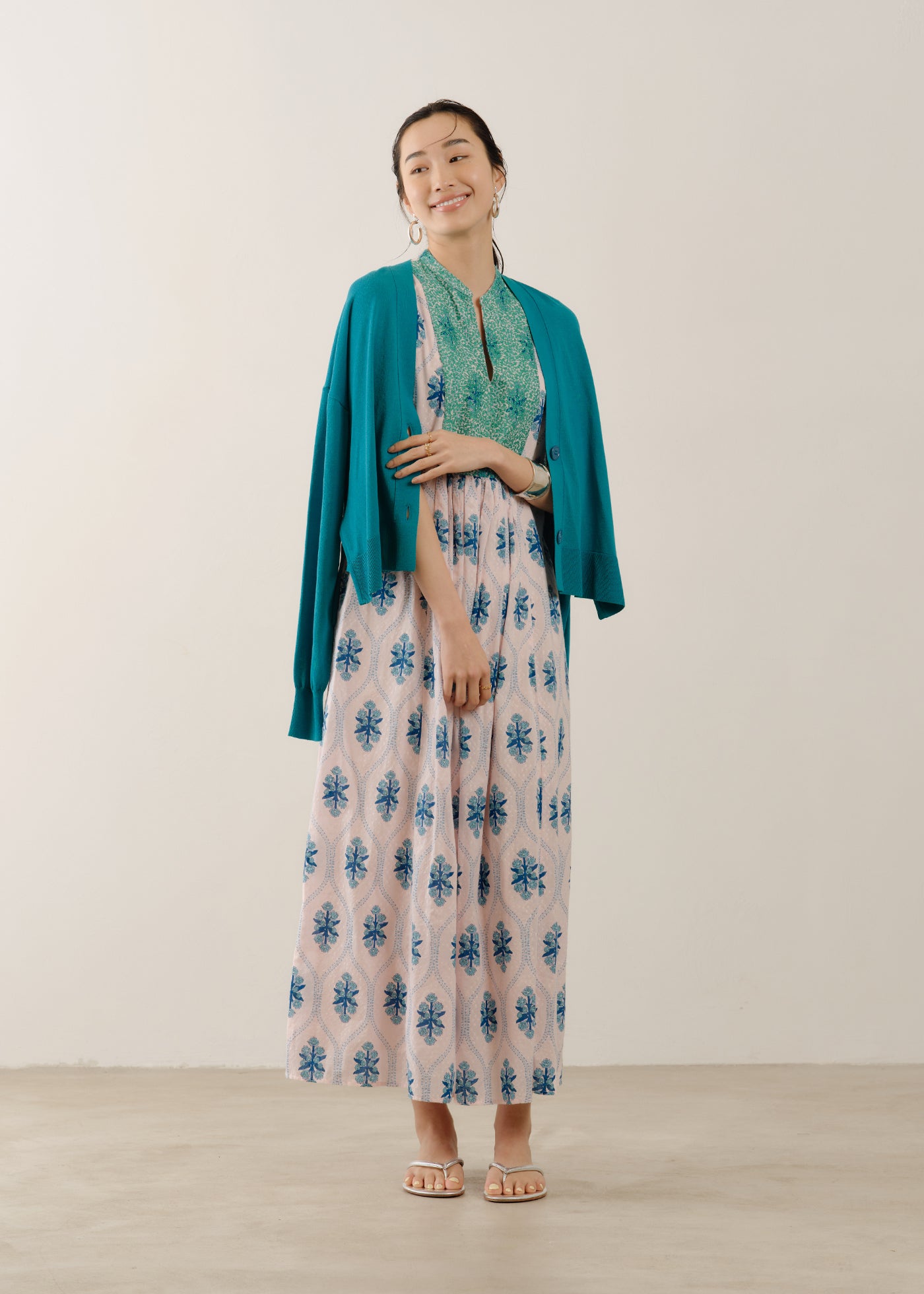 Cotton Jacquard Iberis Print Embroidery Sleeveless Dress | Pasand