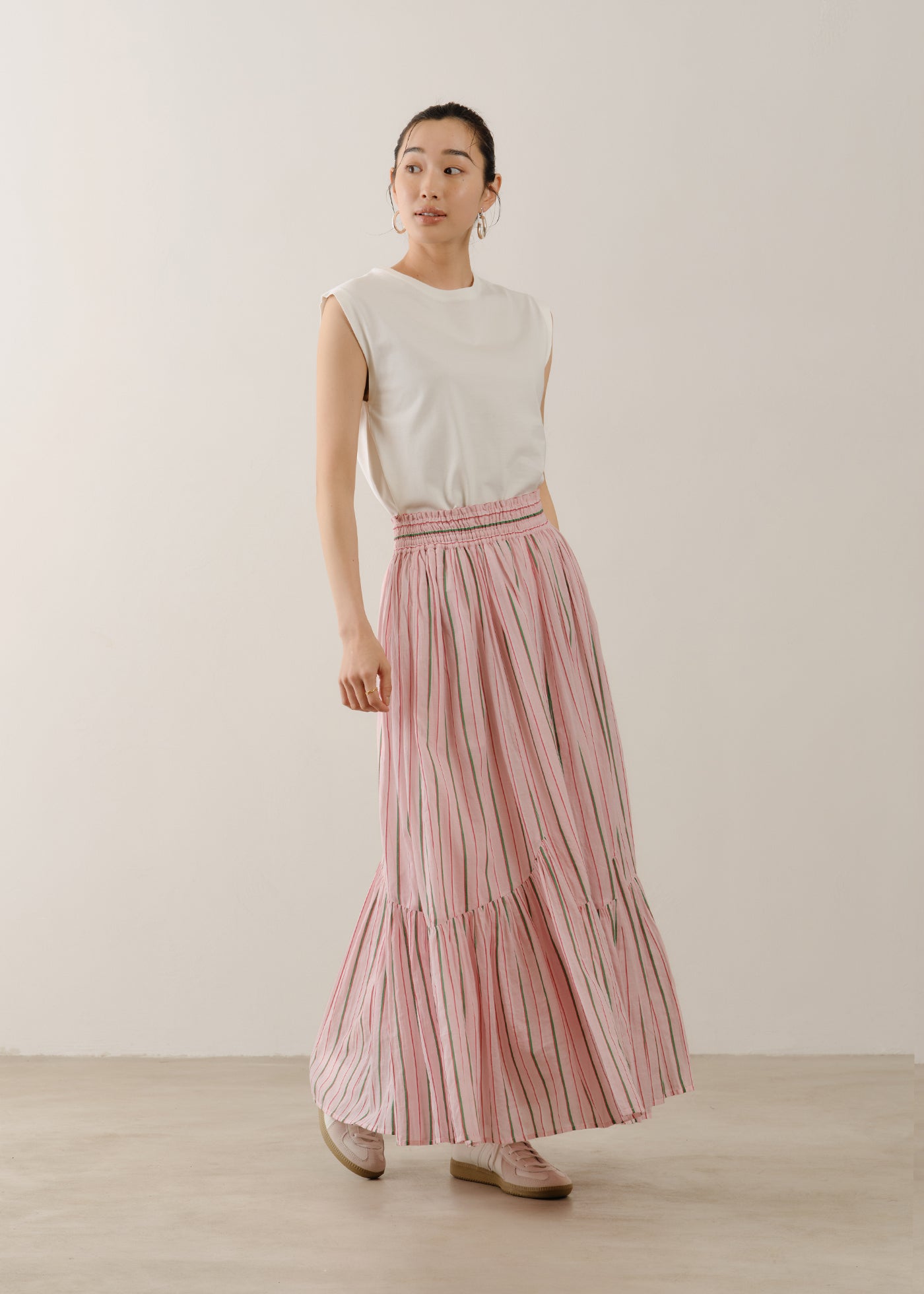 Cotton Voile Stripe Slant Panel Skirt | Pasand by ne Quittez pas