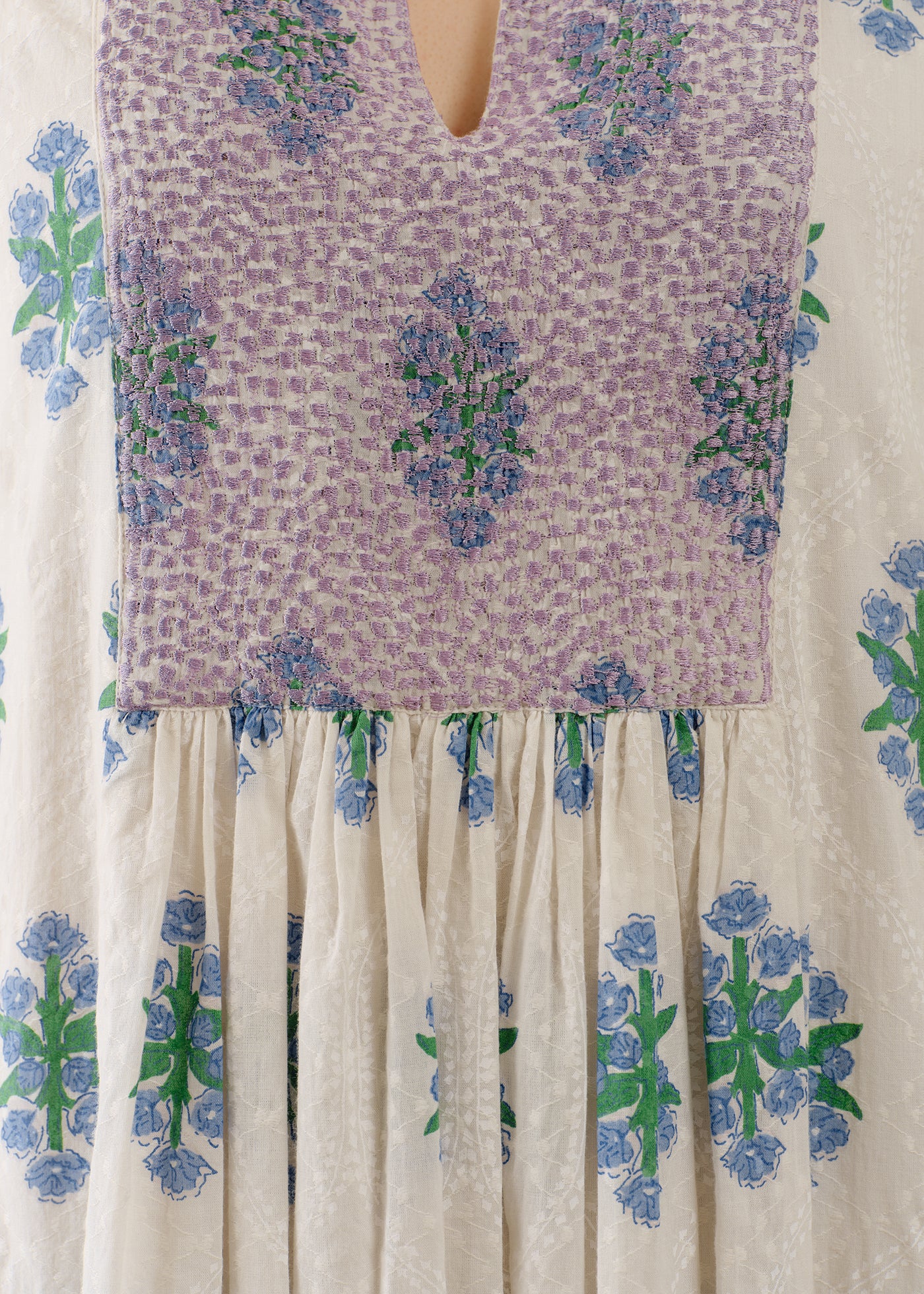 Cotton Jacquard Iberis Print Embroidery Sleeveless Dress | Pasand
