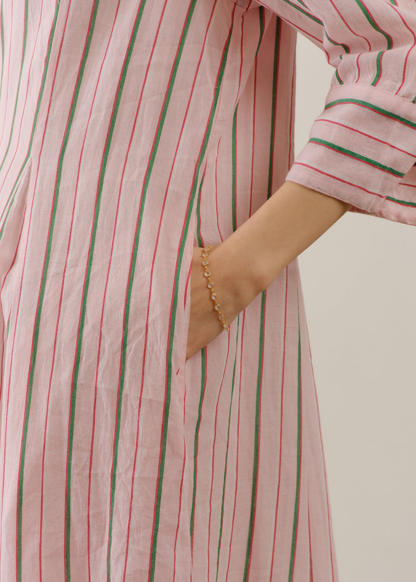 Cotton Voile Stripe Panel Dress