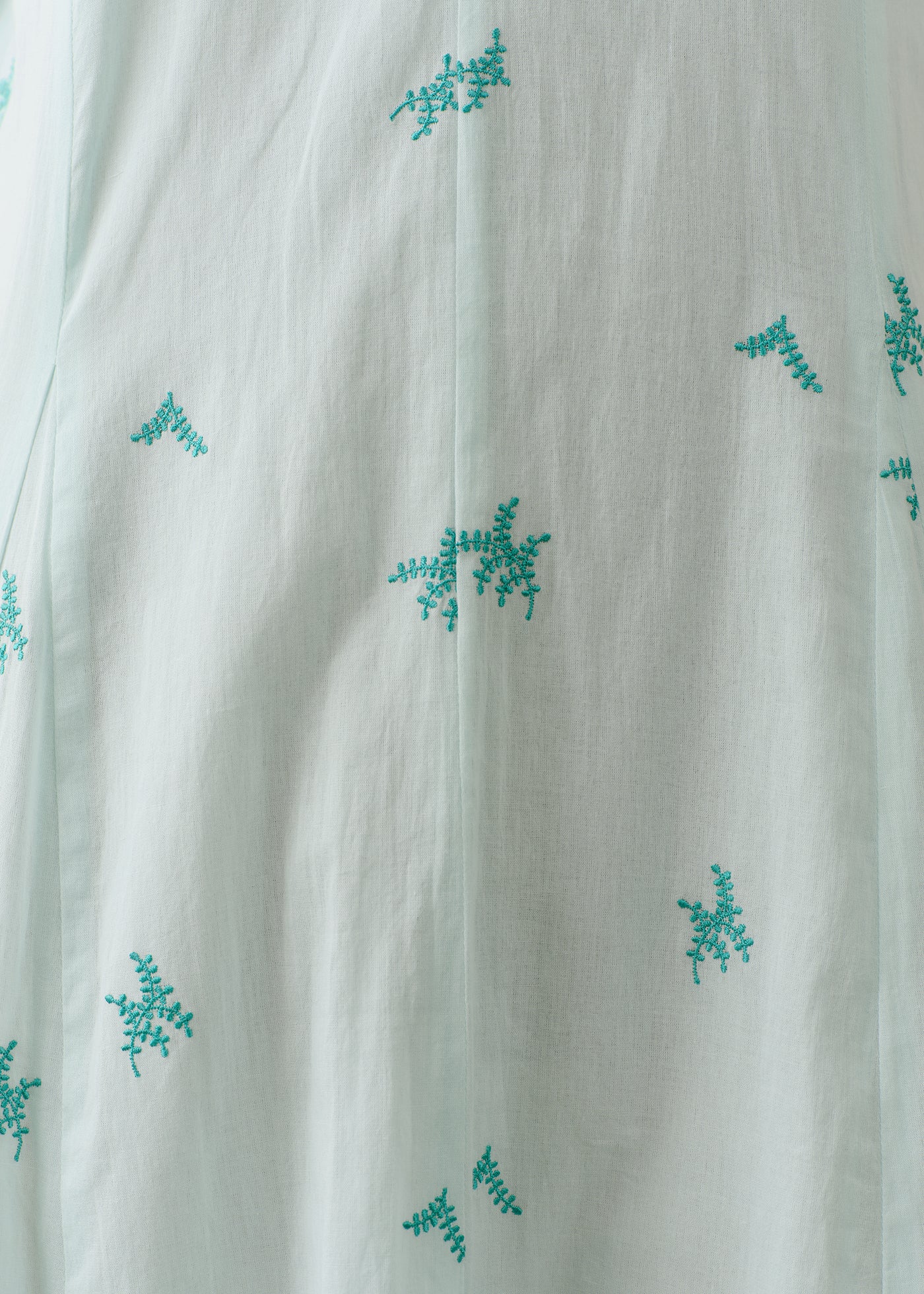 Cotton Voile Dot Leaf Embroidery Gather Sleeve Dress