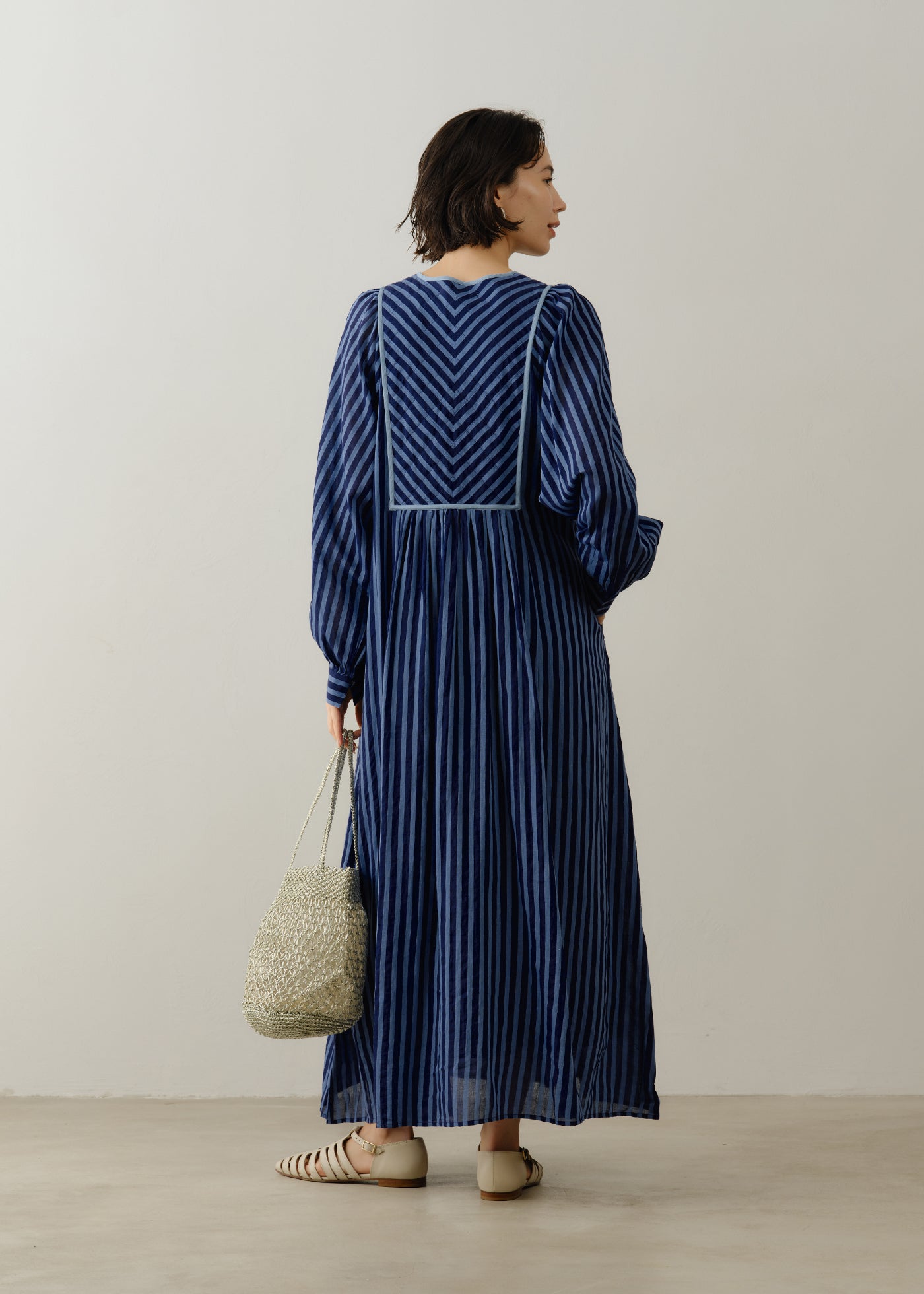 Cotton Voile Stripe Gather Dress | Pasand by ne Quittez pas