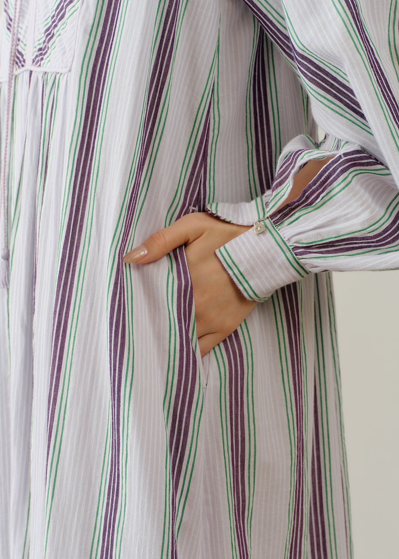 Cotton Voile Stripe Gather Dress