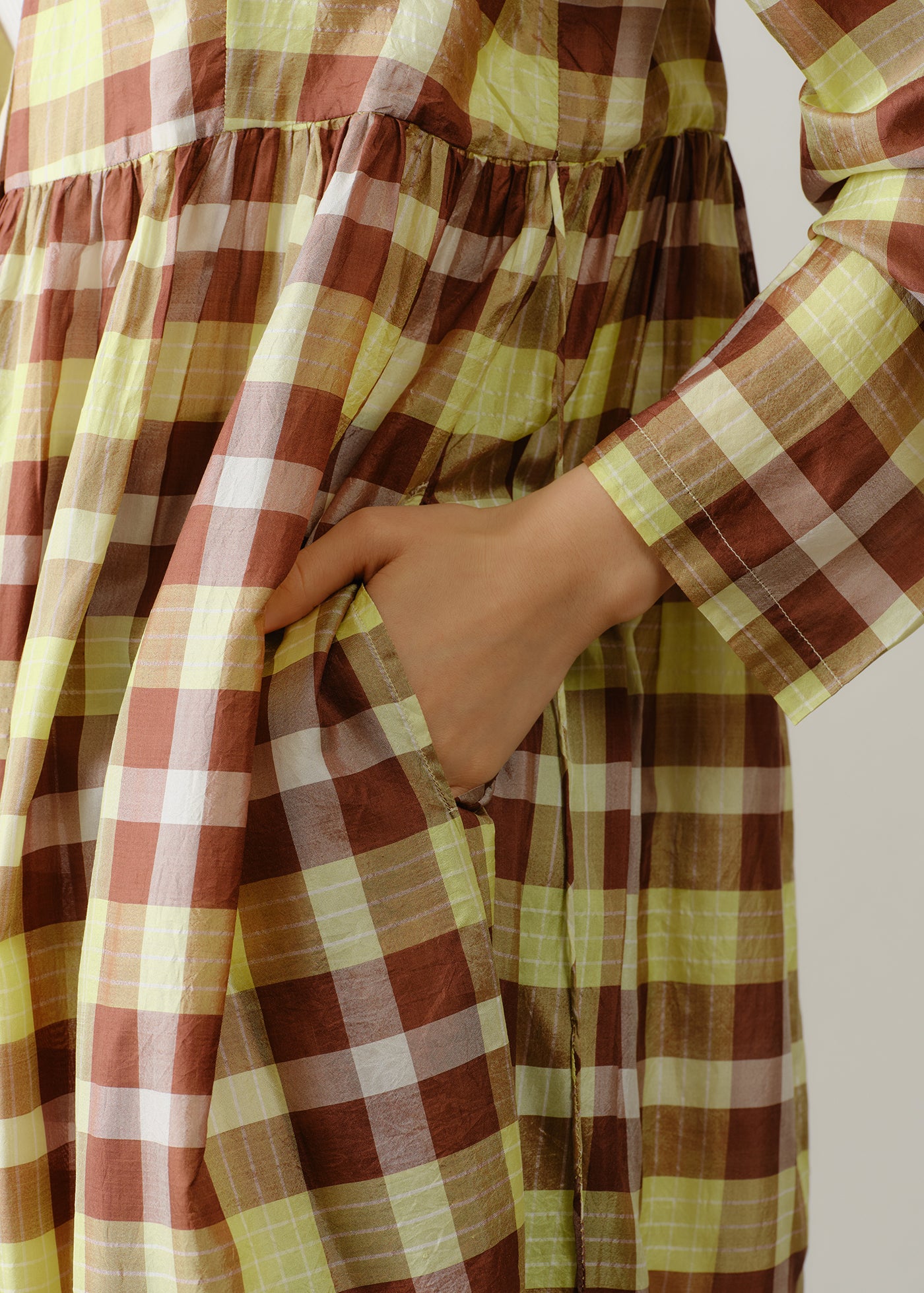 Hand Woven Silk Check Kurta Dress
