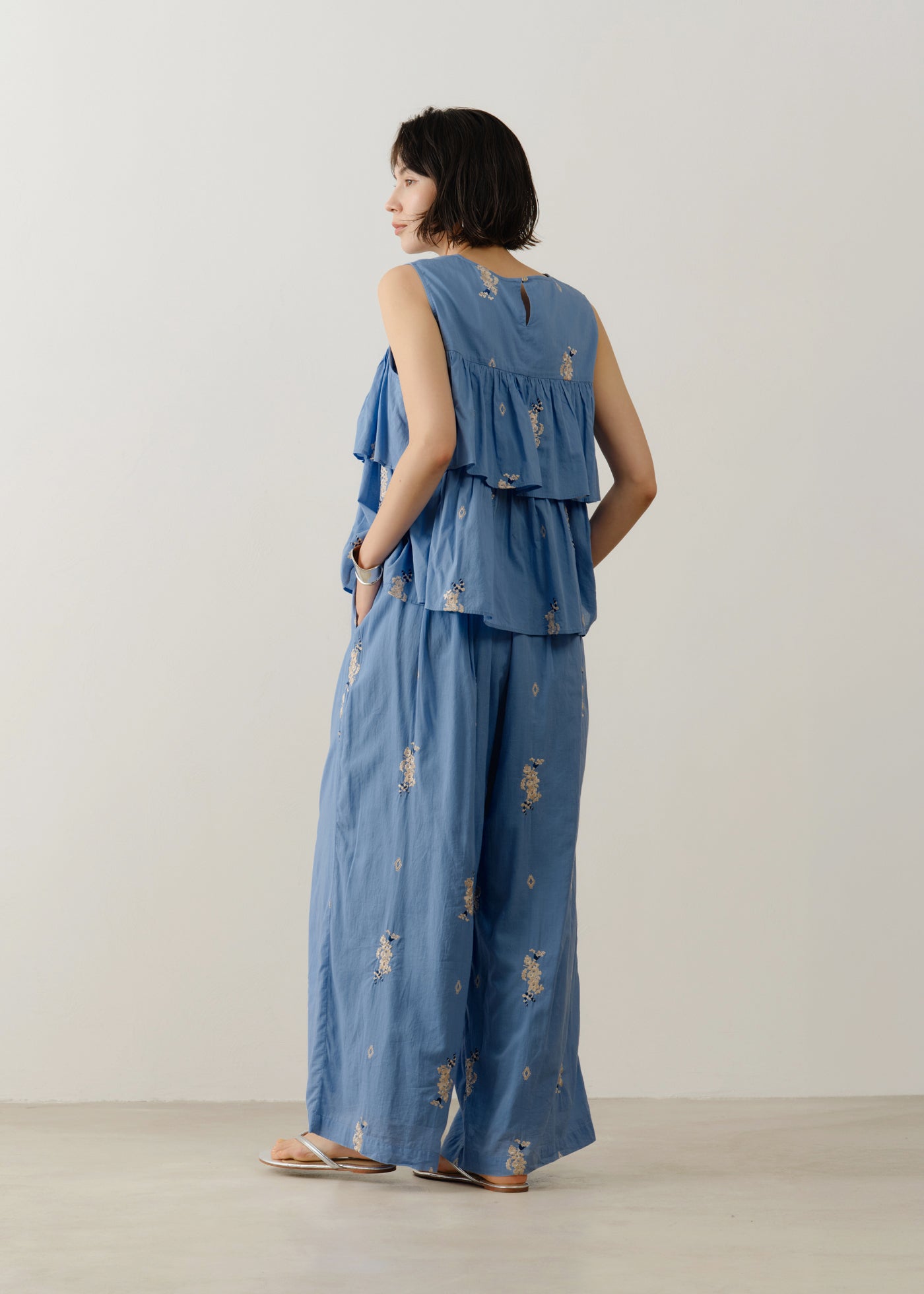 Cotton Voile Jasmine Embroidery Sleeveless Top | Pasand by ne