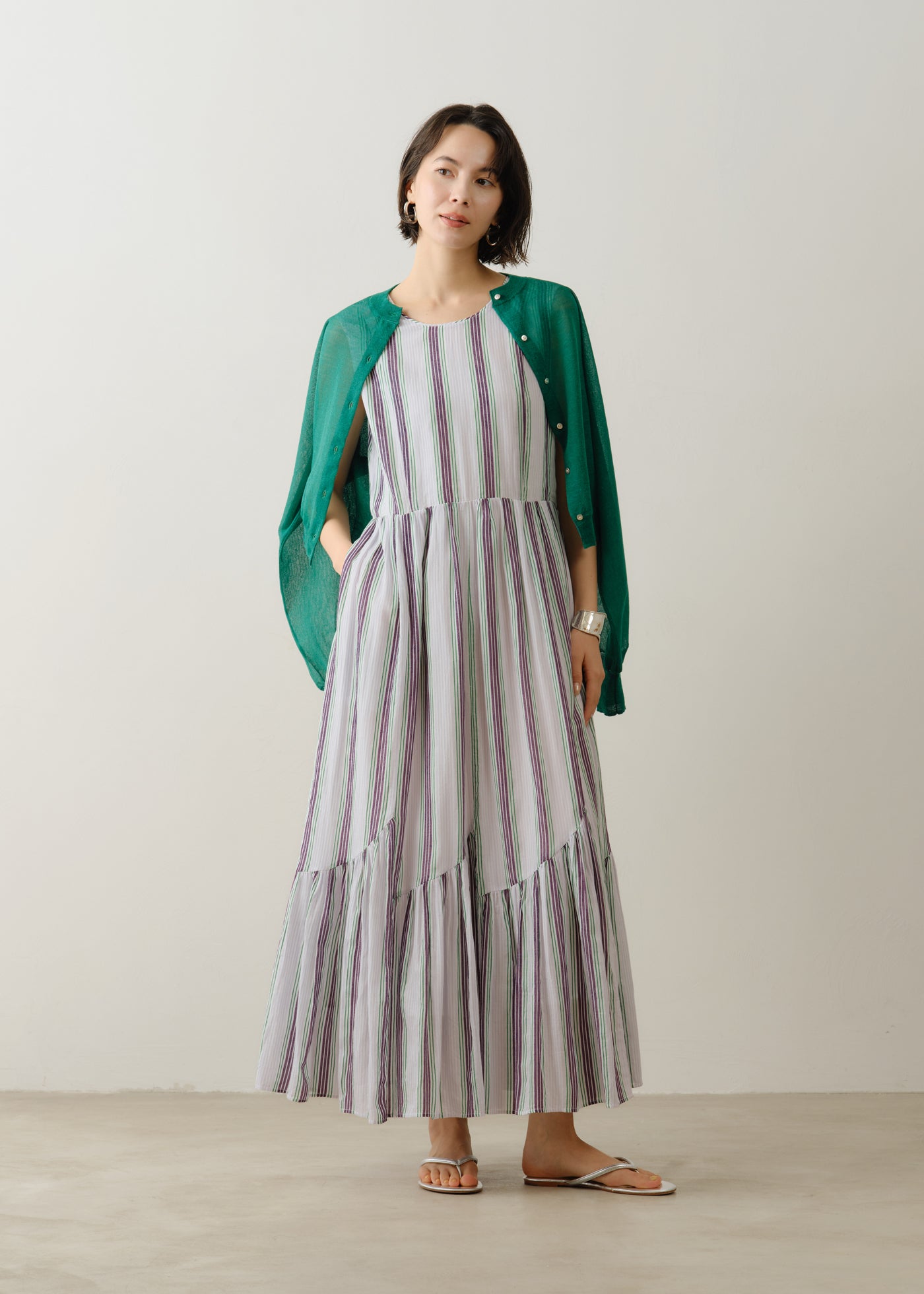 Cotton Voile Stripe Sleeveless Slant Panel Dress | Pasand by ne