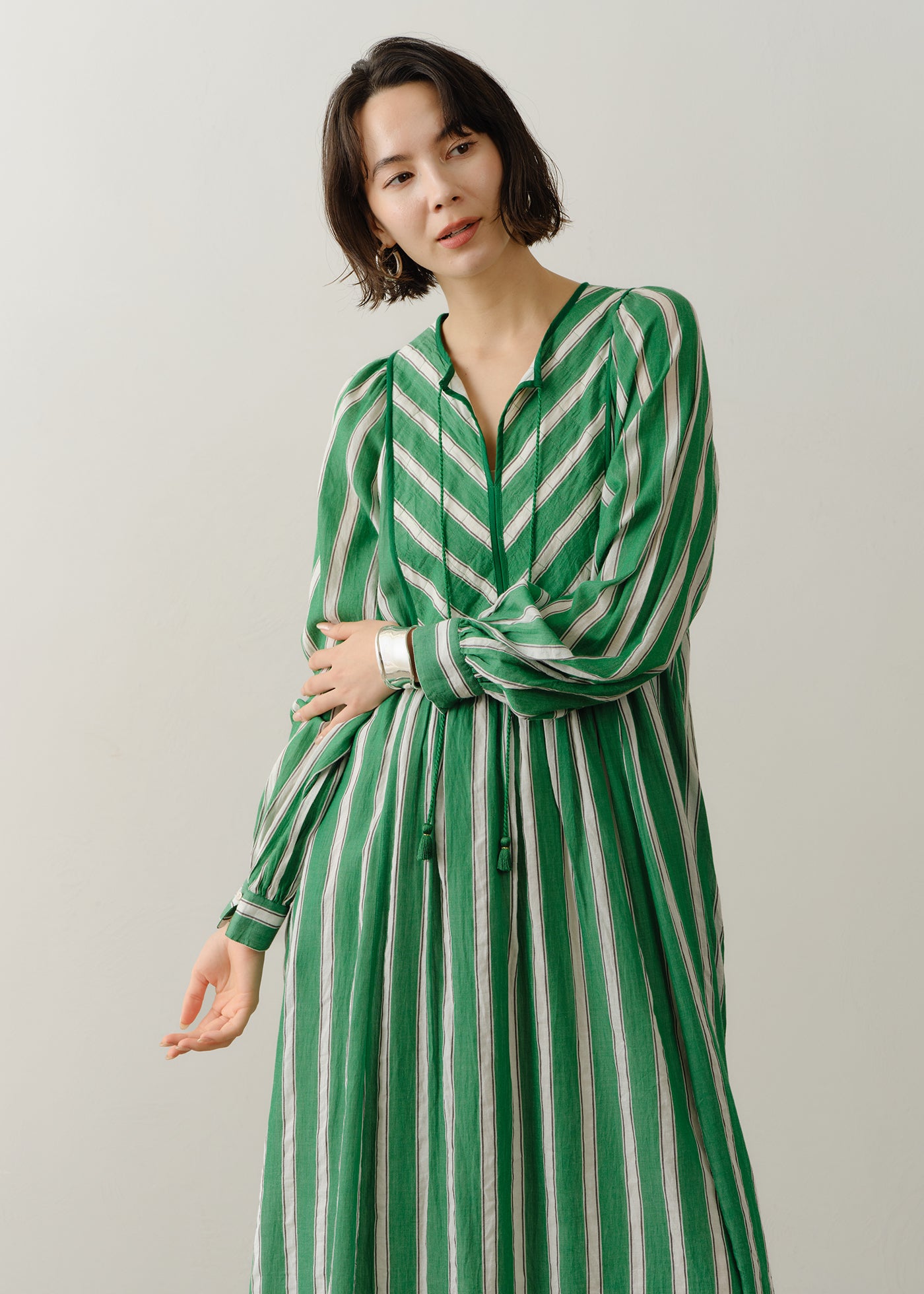 Cotton Voile Stripe Gather Dress | Pasand by ne Quittez pas