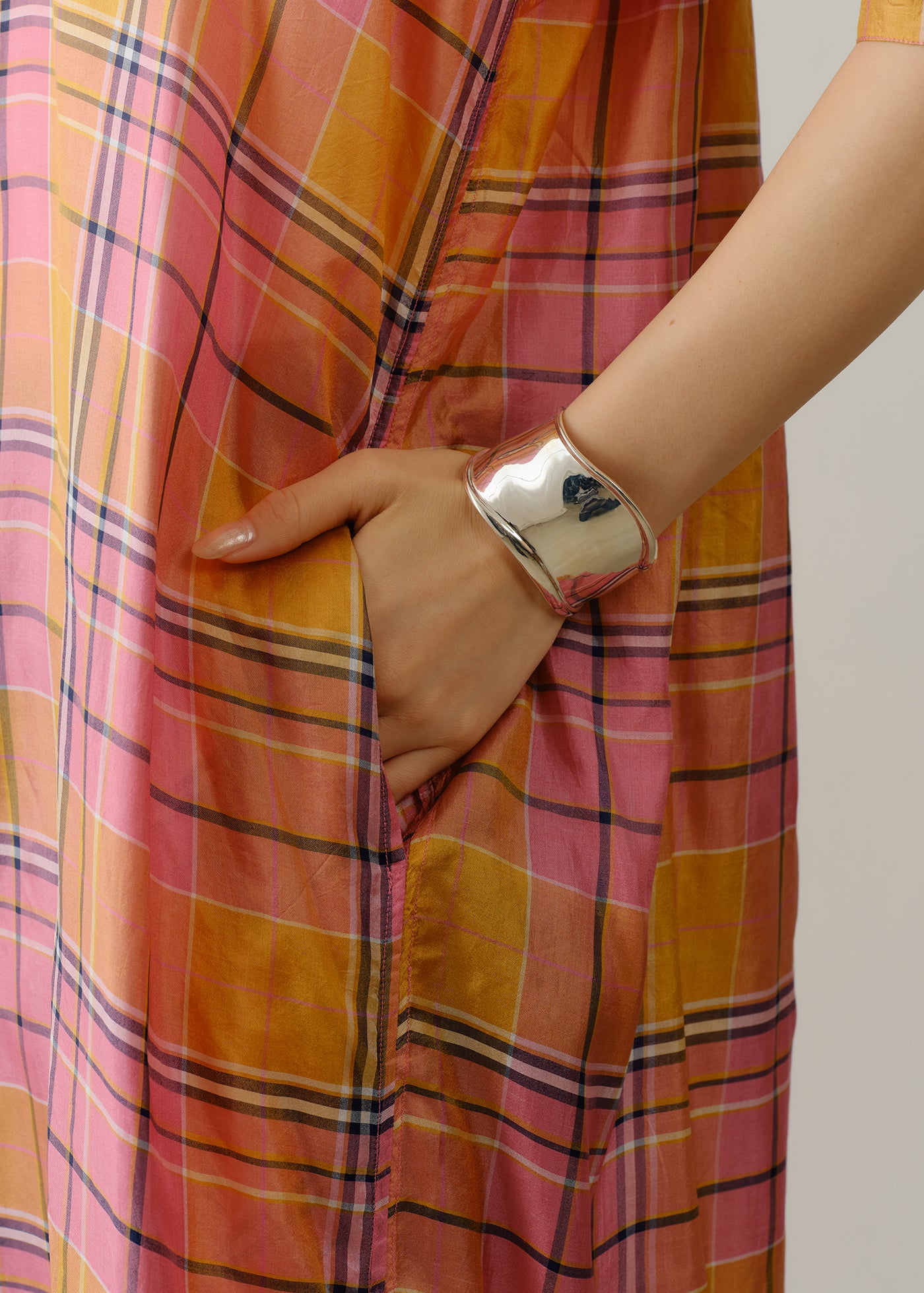 Hand Woven Silk Check Kurta Dress