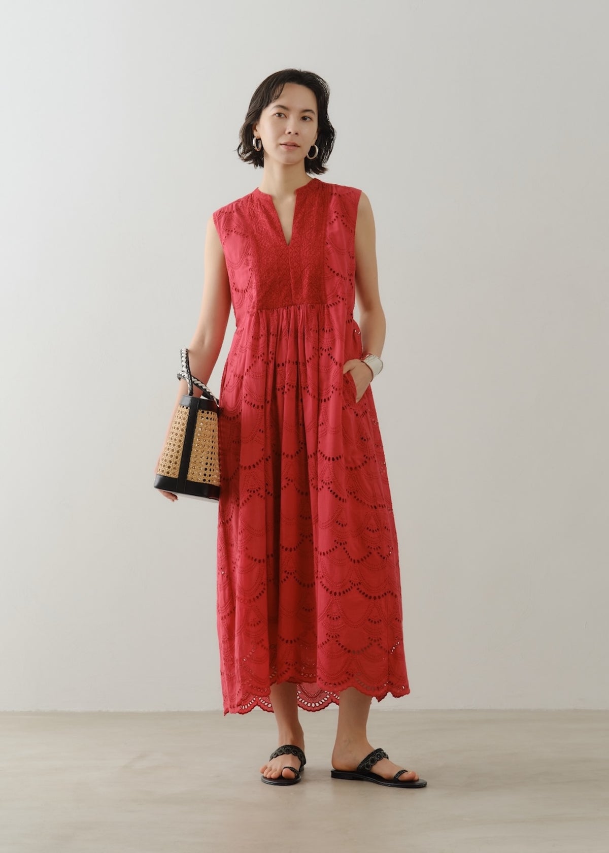 Cotton Voile Dot Hemla No Sleeve Dress