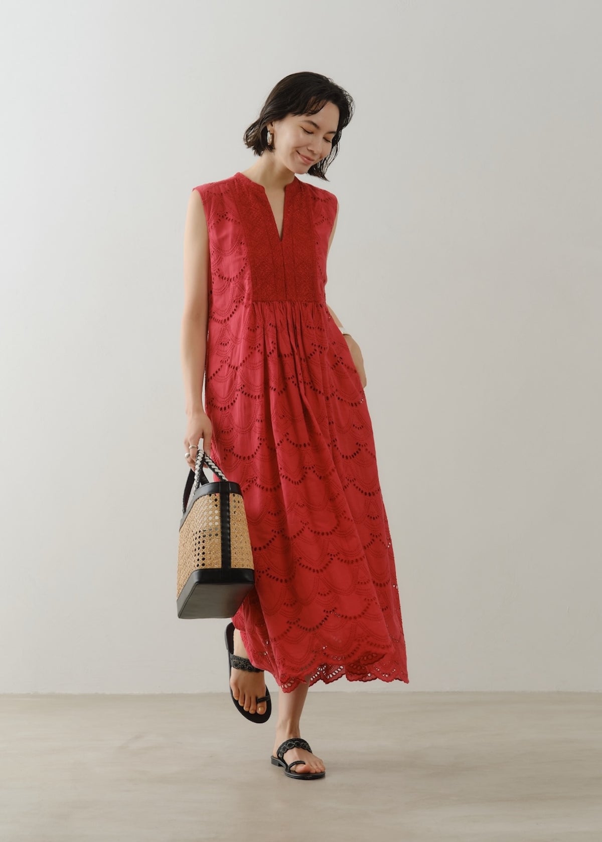 Cotton Voile Dot Hemla No Sleeve Dress