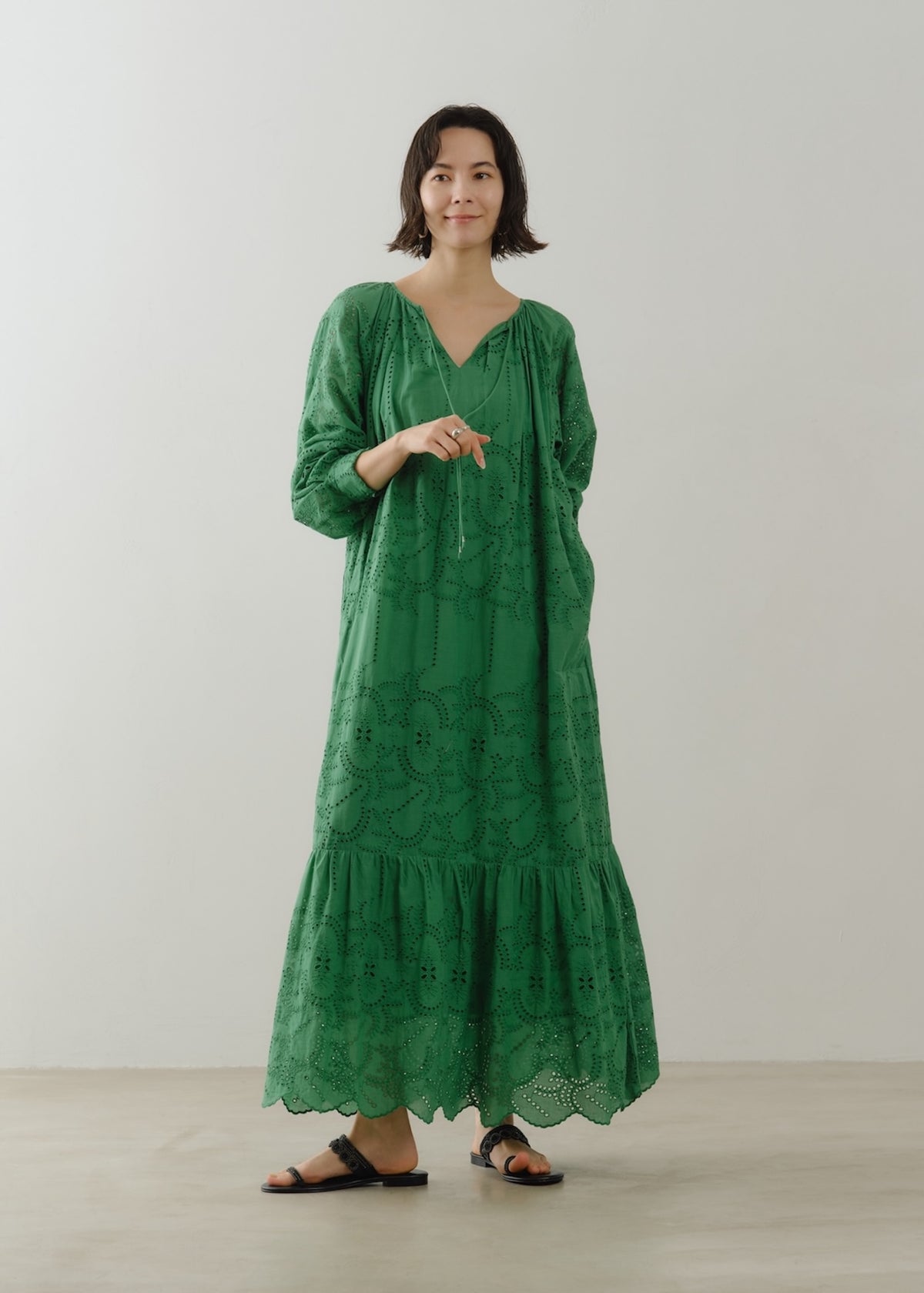 Cotton Voile Lupine Cifre Long Sleeve Dress