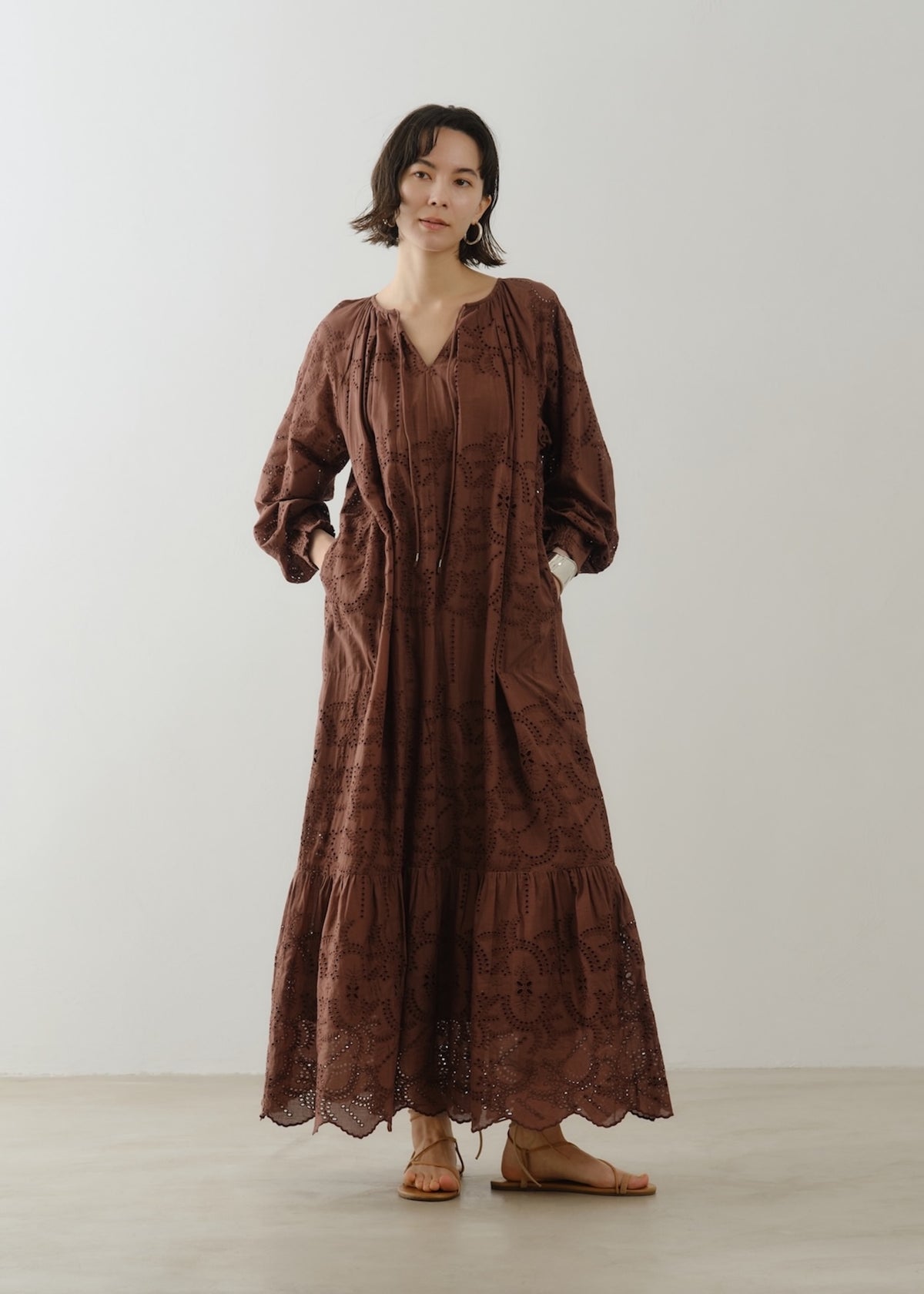 Cotton Voile Lupine Cifre Long Sleeve Dress