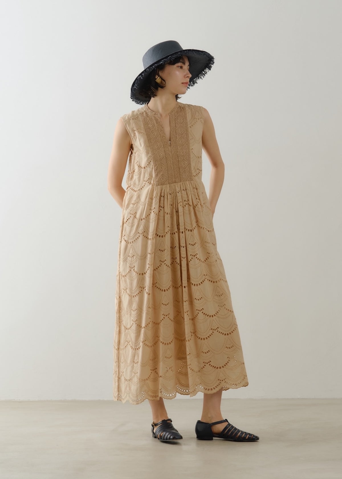 Cotton Voile Dot Hemla No Sleeve Dress