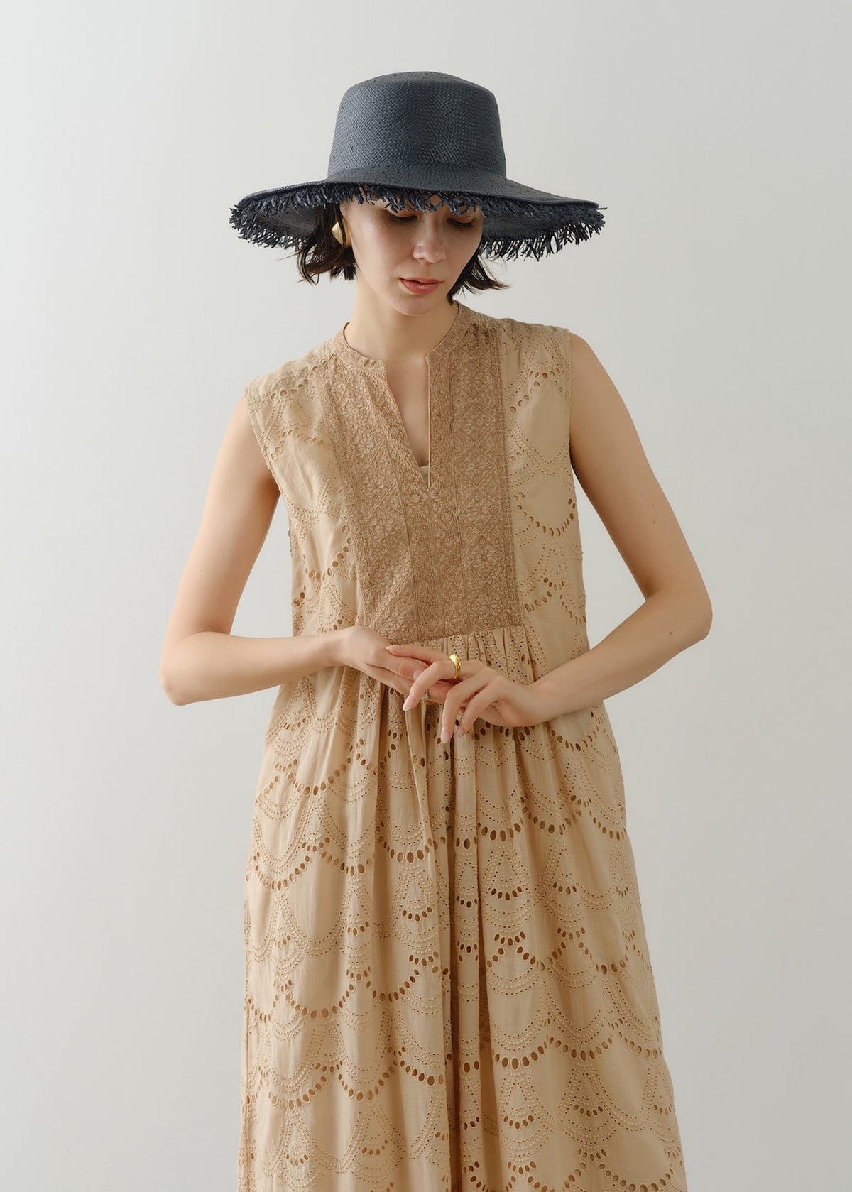 Cotton Voile Dot Hemla No Sleeve Dress